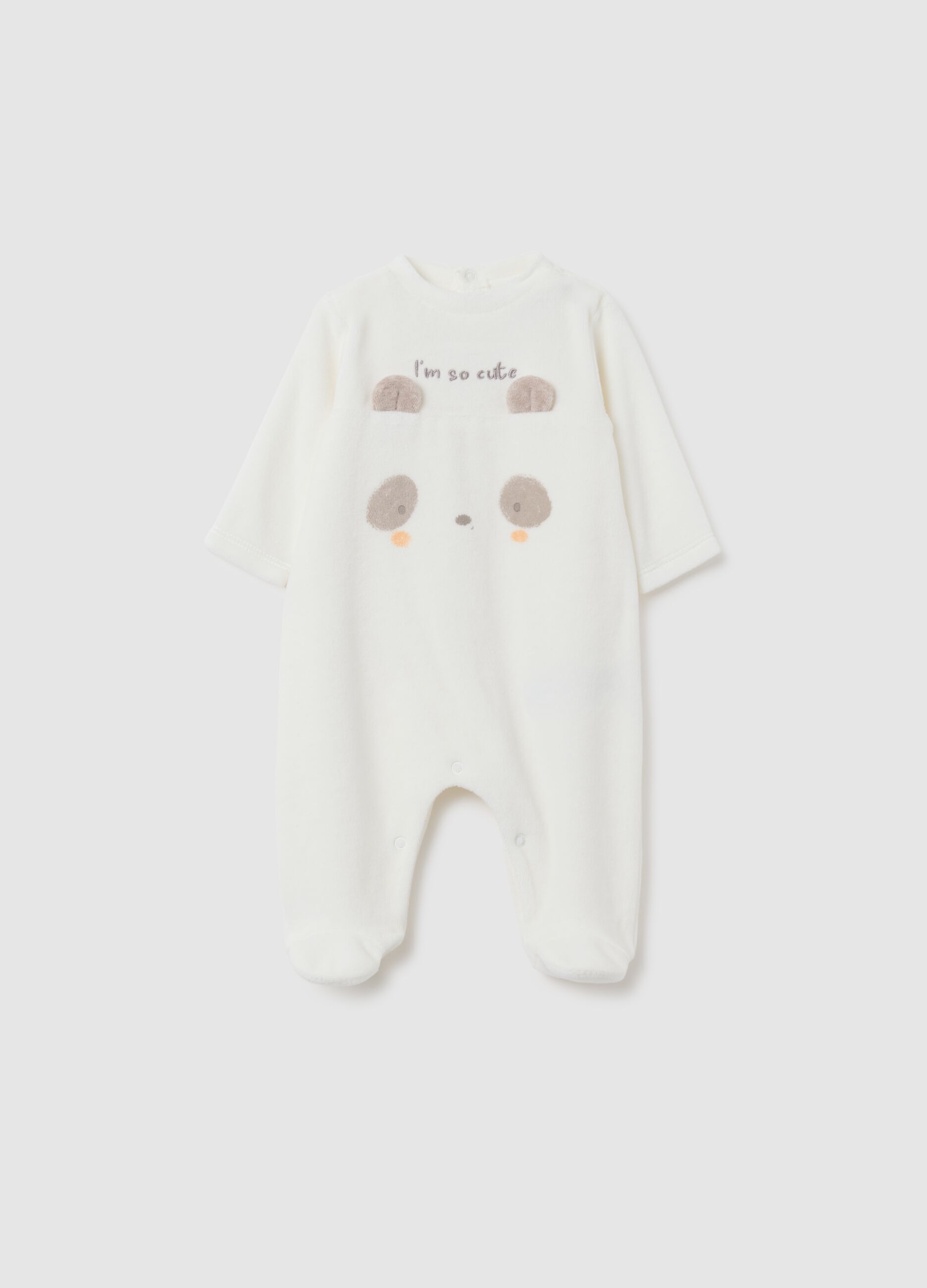 White cotton baby bodysuit with panda