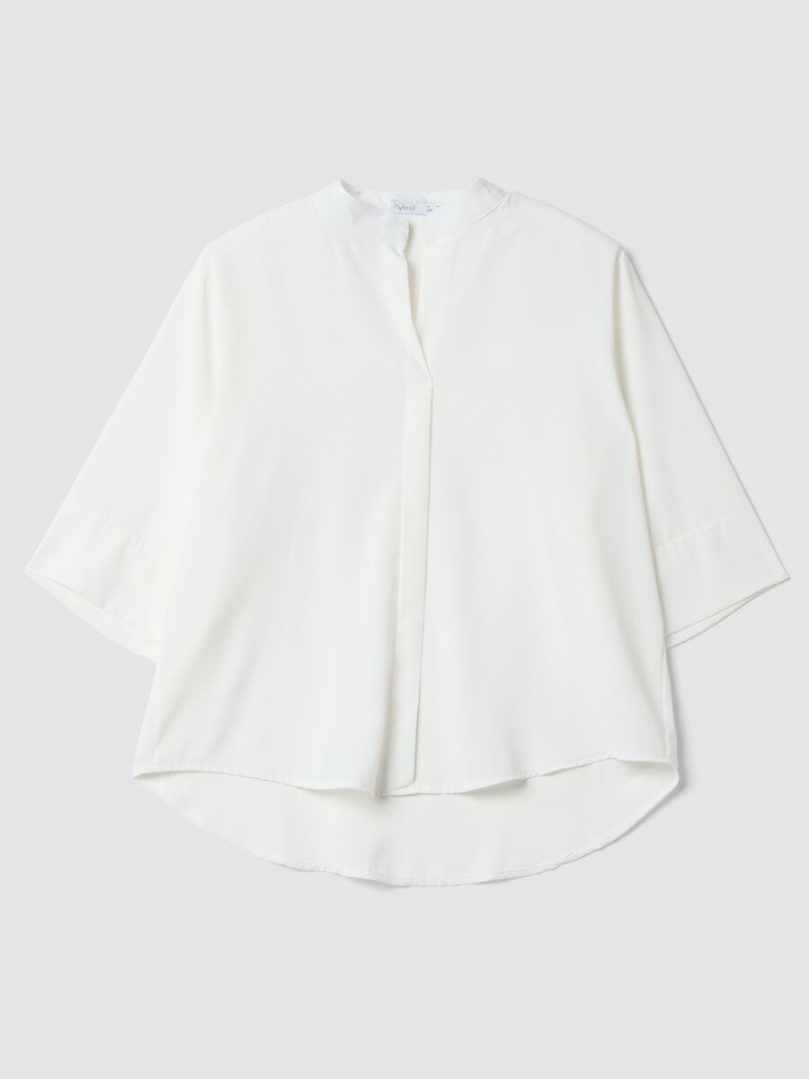White regular-fit blouse with wide sleeves and mandarin collar_4
