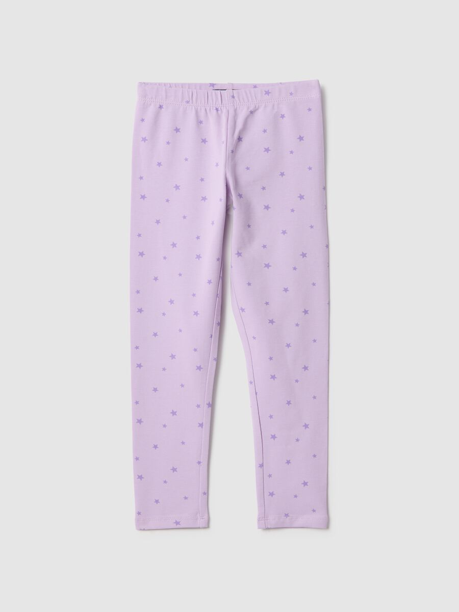 Girls' skinny fit purple stretchy cotton leggings with stars_0