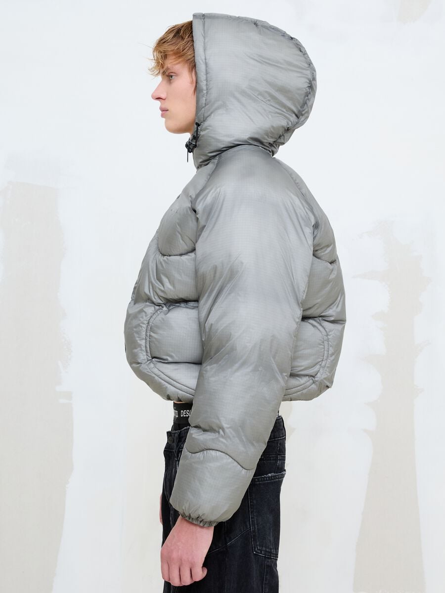 Nylon Ripstop Hooded Puffer Jacket Grey_1