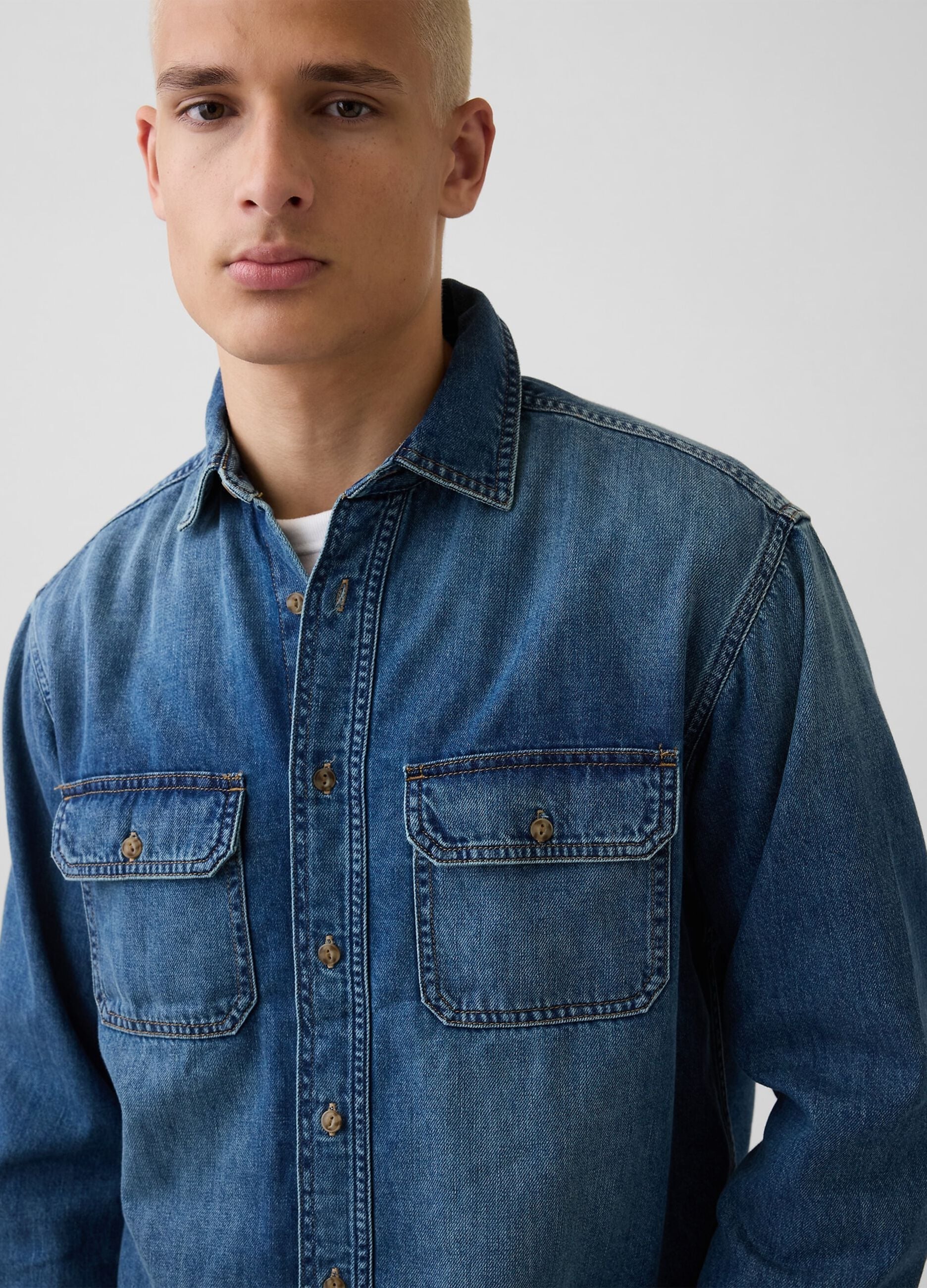Denim shirt in a cotton and lyocell blend