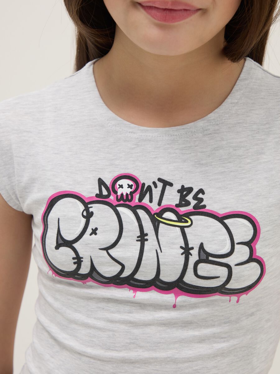 T-shirt in cotone elasticizzato grigia da ragazza slim fit con stampa_2