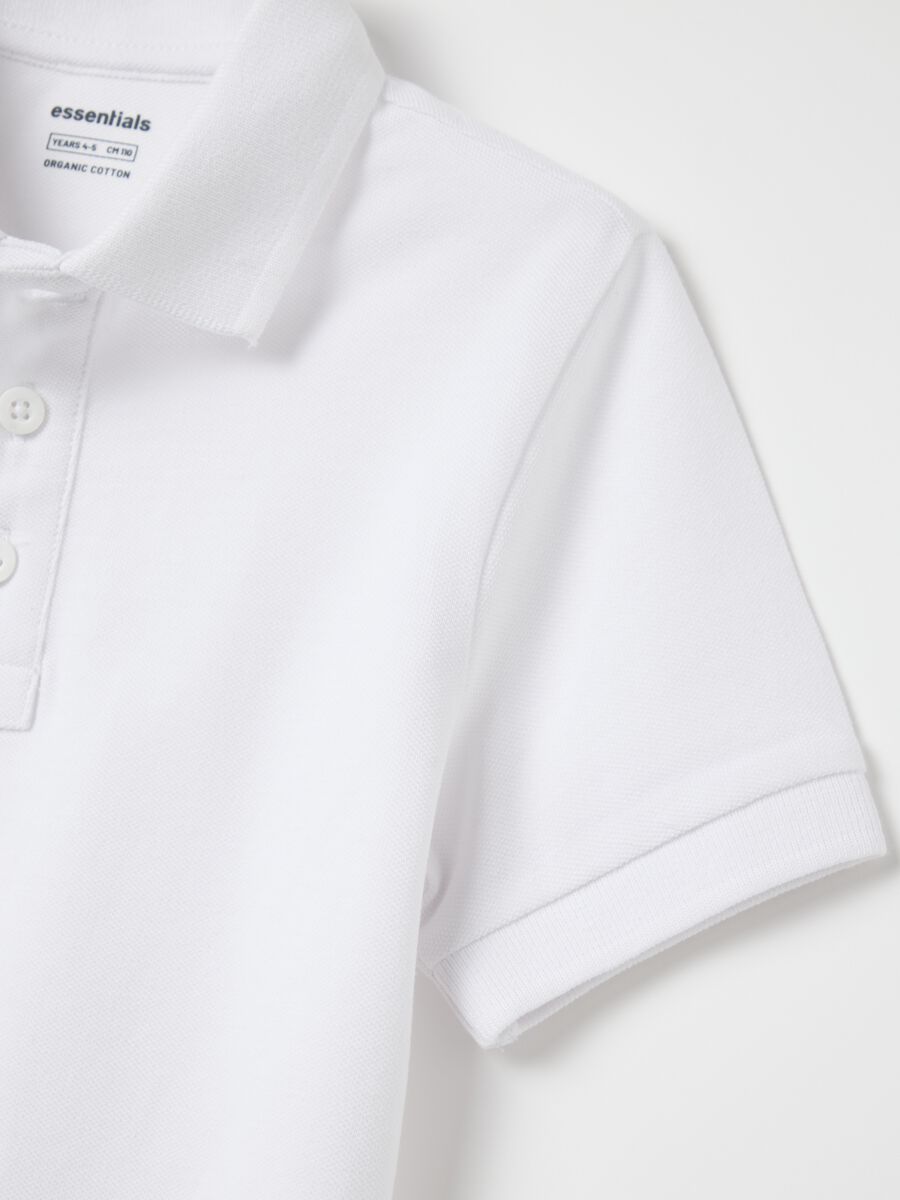 White polo shirt with short sleeves in organic cotton_3