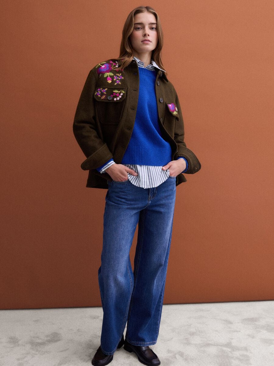 Brown wool-blend blazer with floral embroidery_2