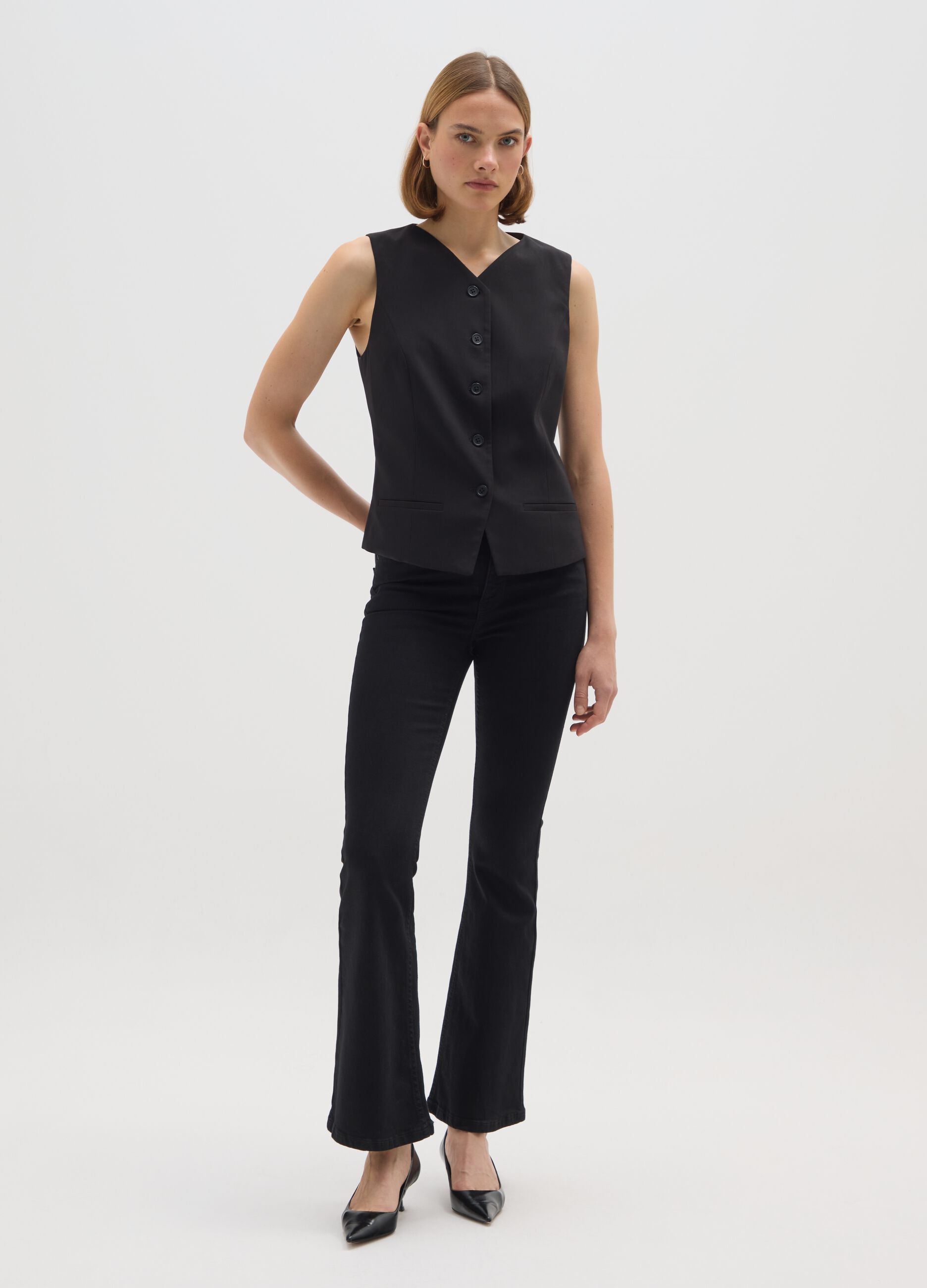 Black Flare Jeans in Stretch Denim