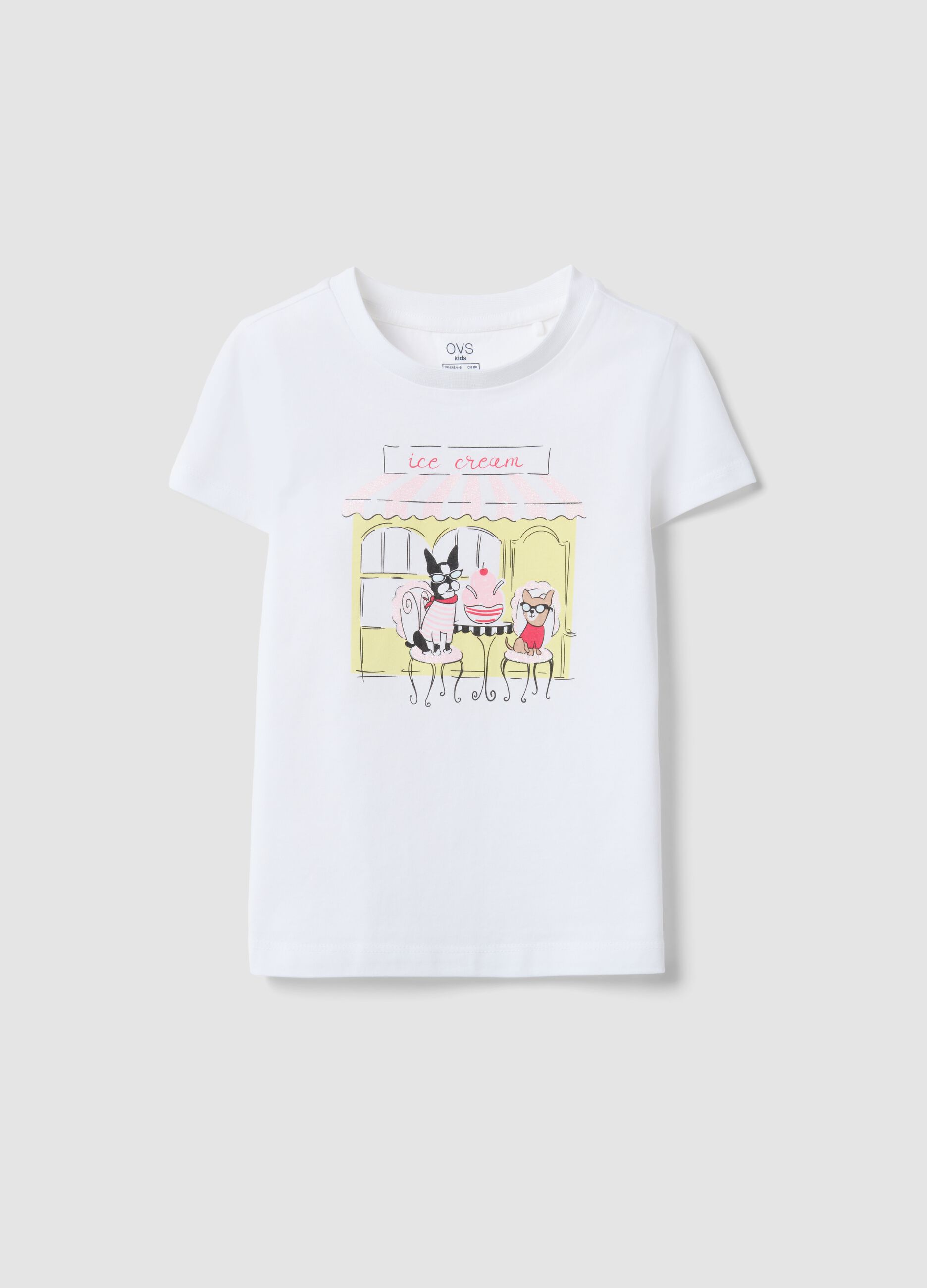 White pure cotton regular fit t-shirt with print for girls
