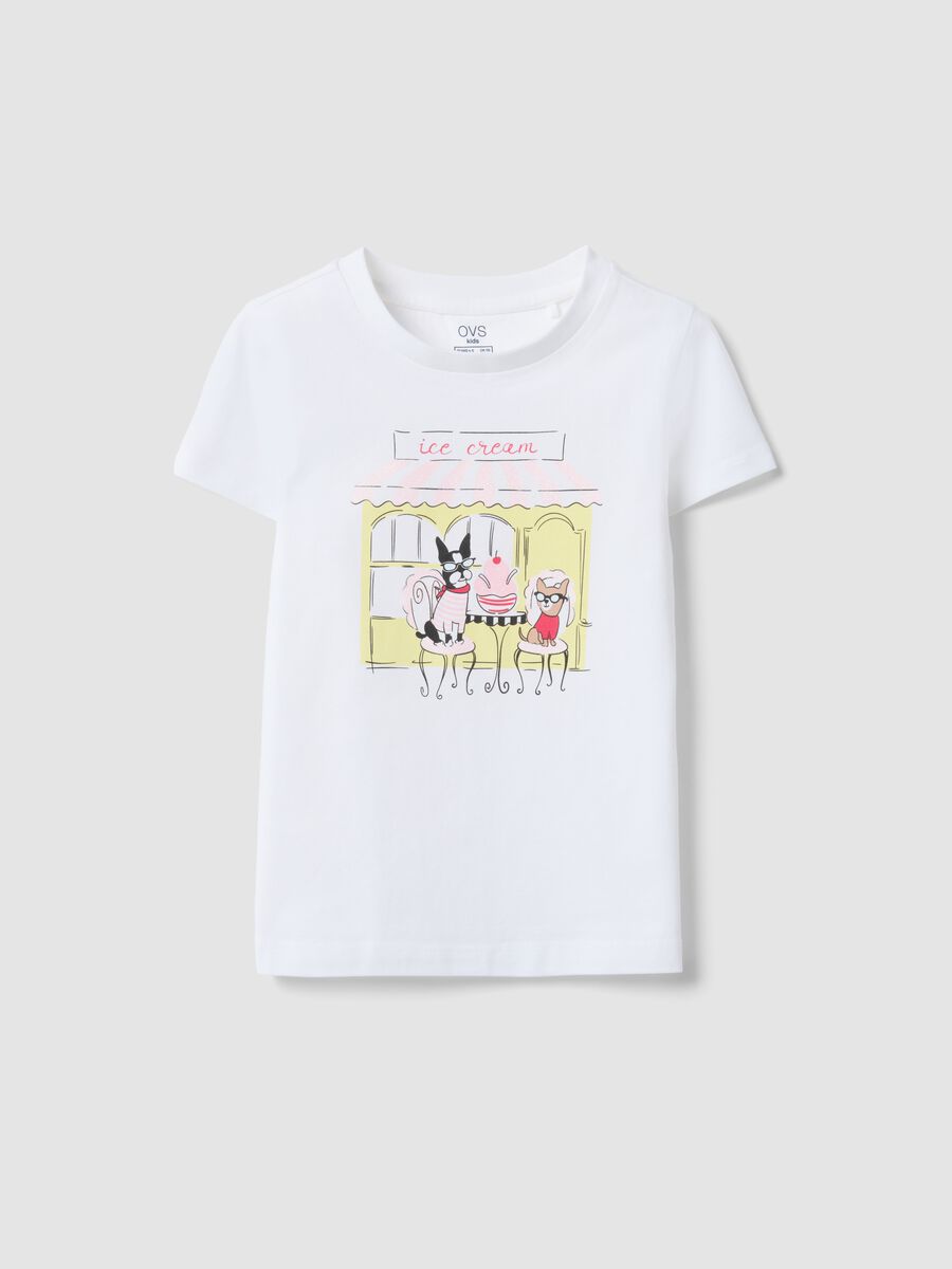White pure cotton regular fit t-shirt with print for girls_0