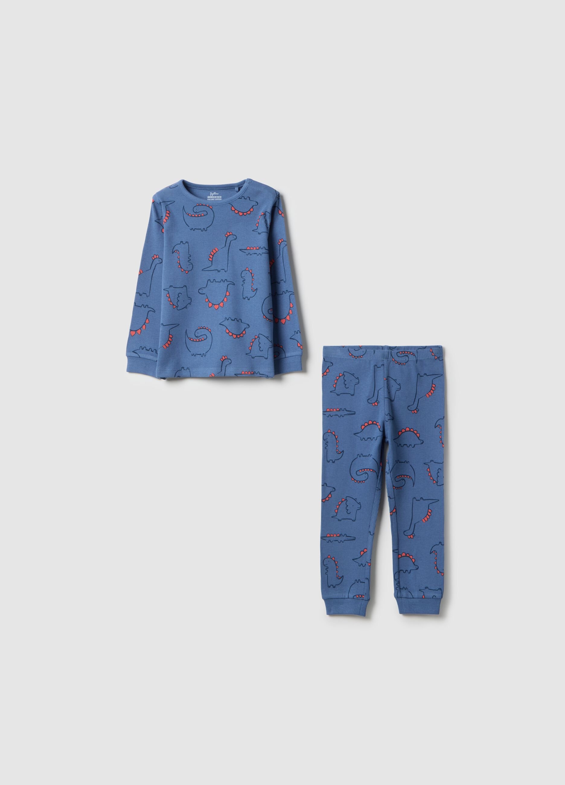 Blue cotton blend baby pyjamas regular fit with dinosaurs
