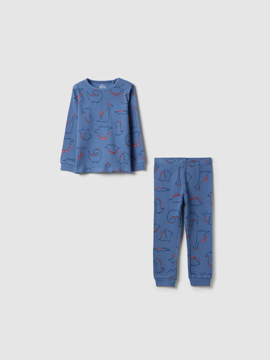 Blue cotton blend baby pyjamas regular fit with dinosaurs_0