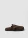 Brown genuine leather loafers with buckle and studs_0