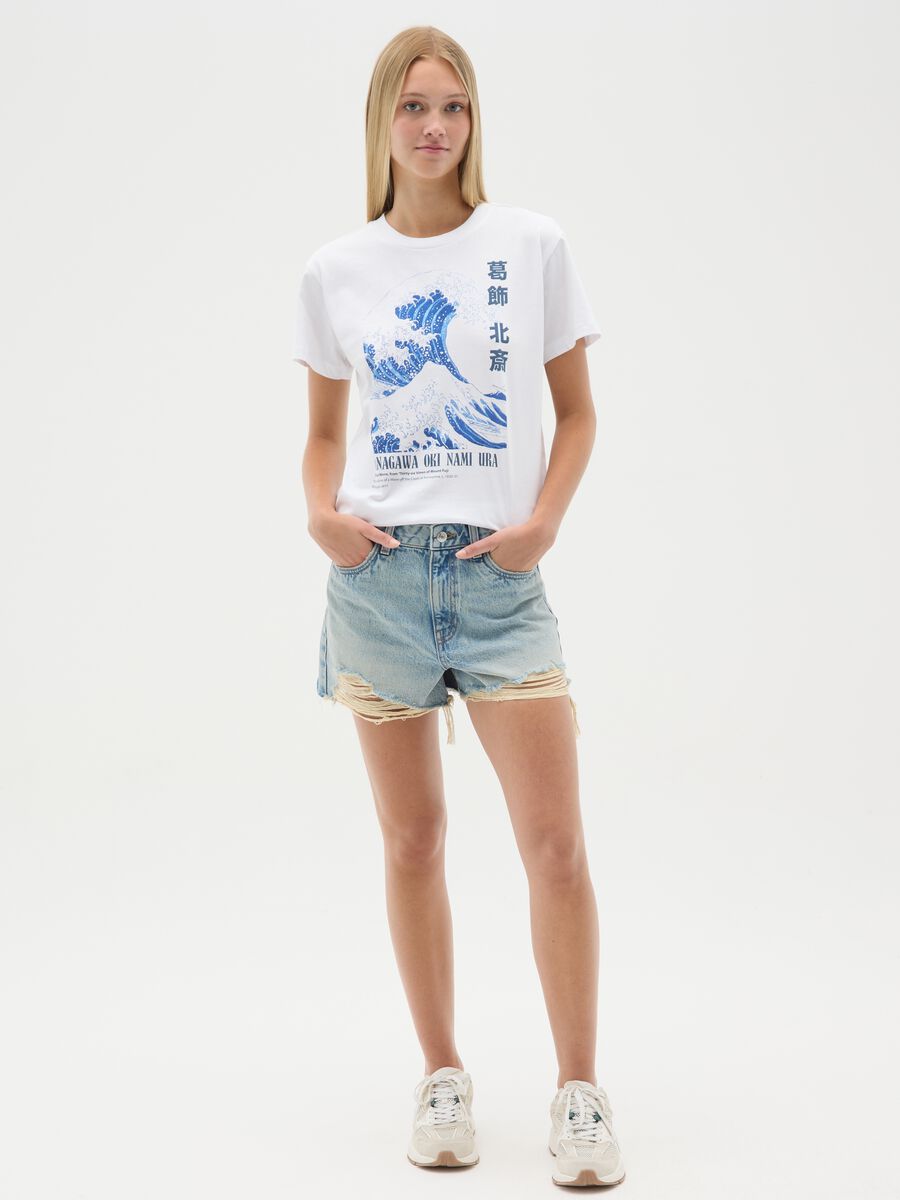 White short sleeve T-shirt OVS with Kanagawa print_1