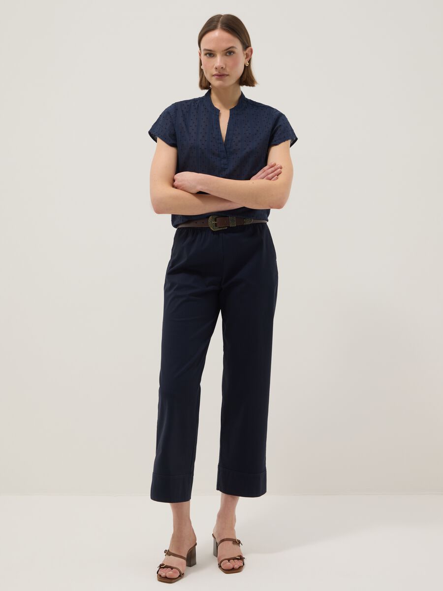 Blue pure cotton regular fit blouse with deep V transparency_1