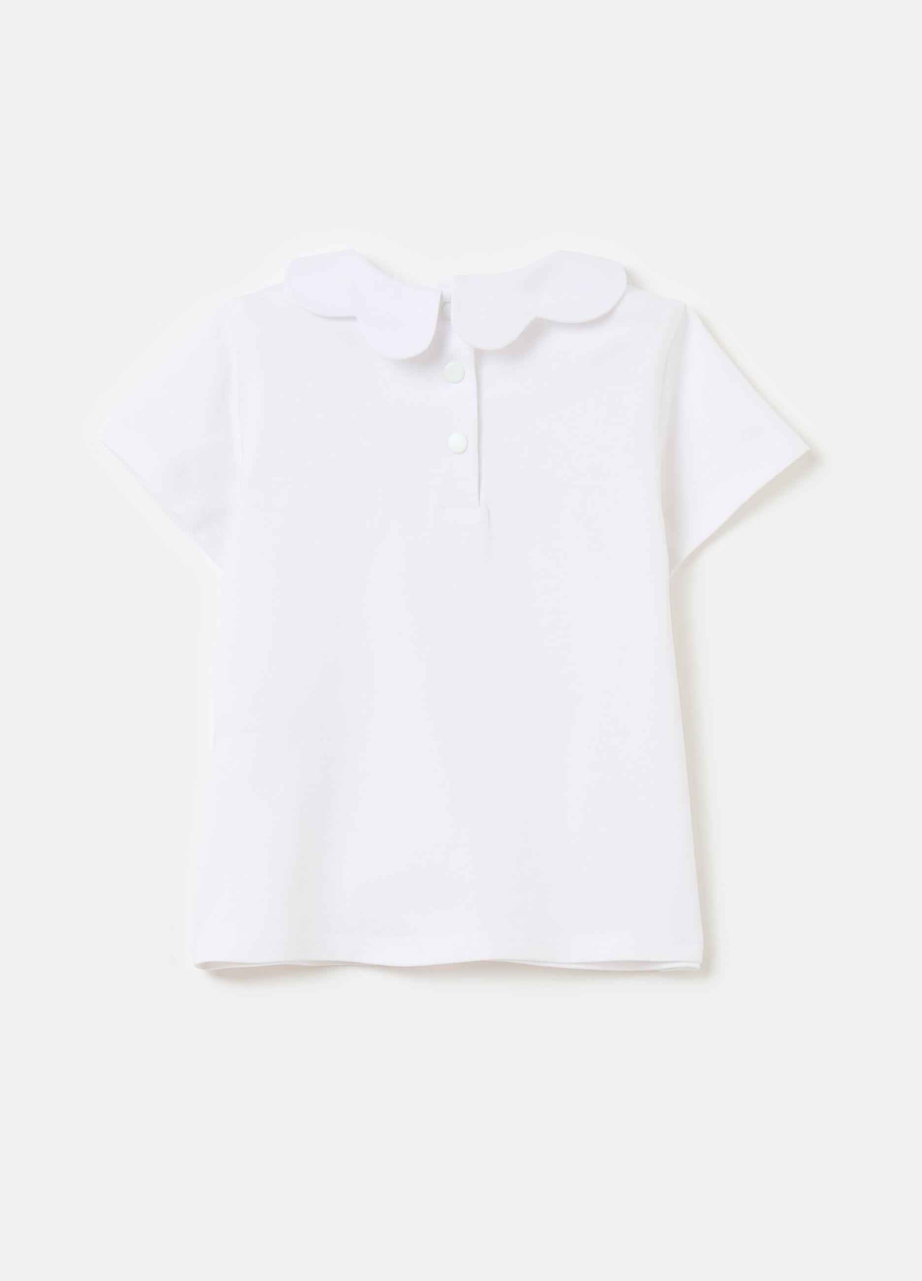 Stretch cotton T-shirt with flower collar