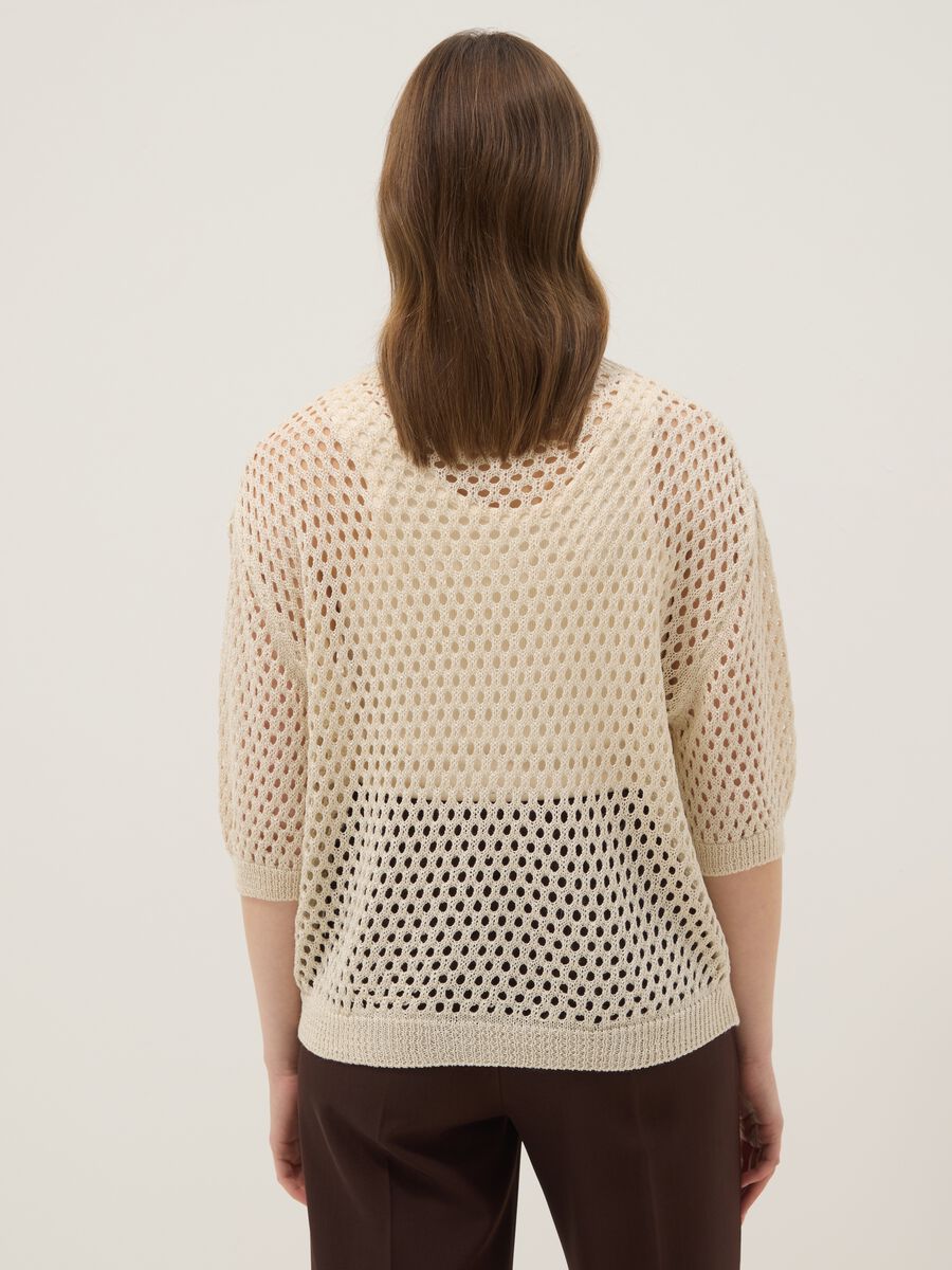 Beige open-knit three-quarter sleeve jumper_3