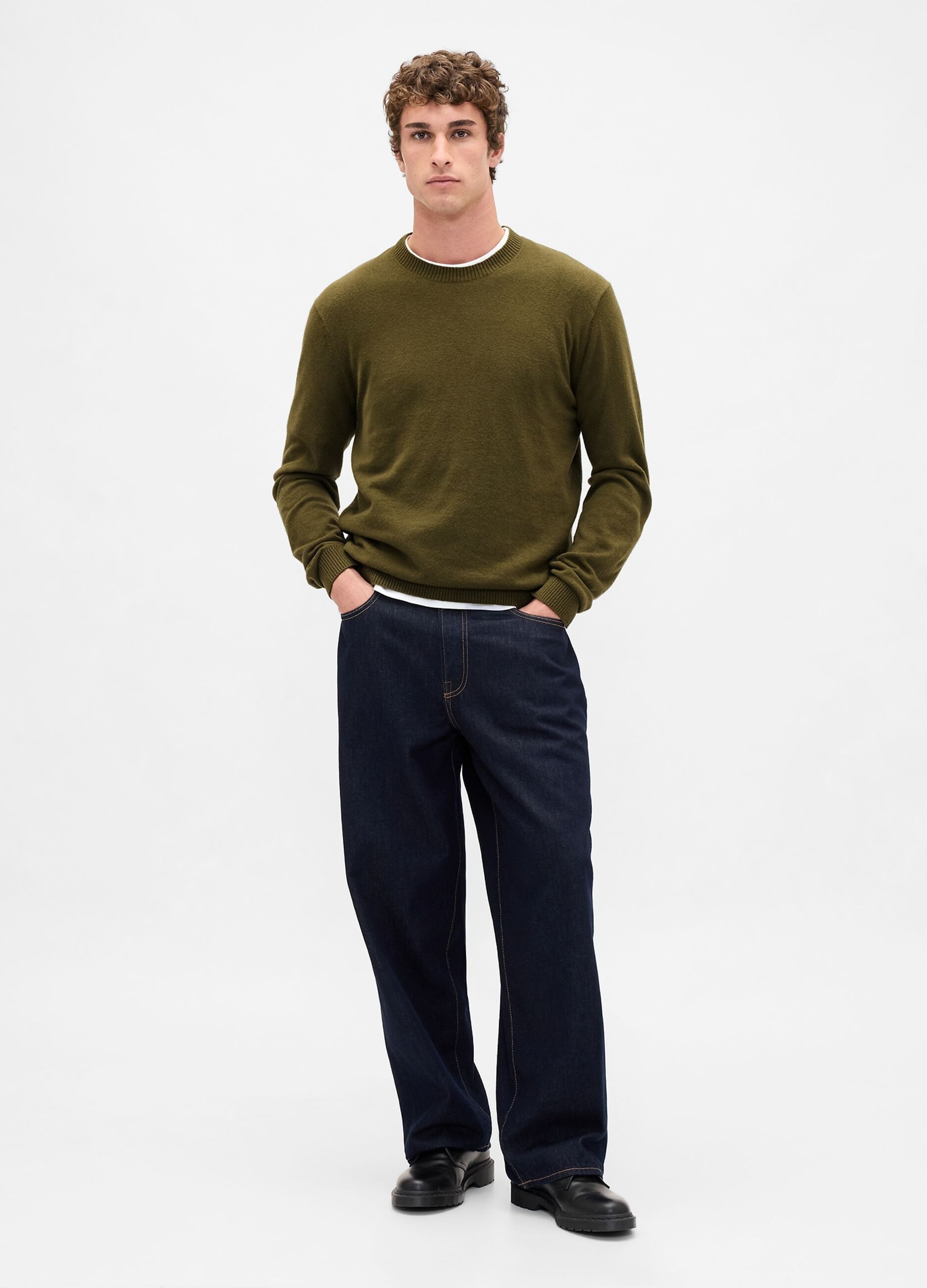 Green sweater in cotton and acrylic