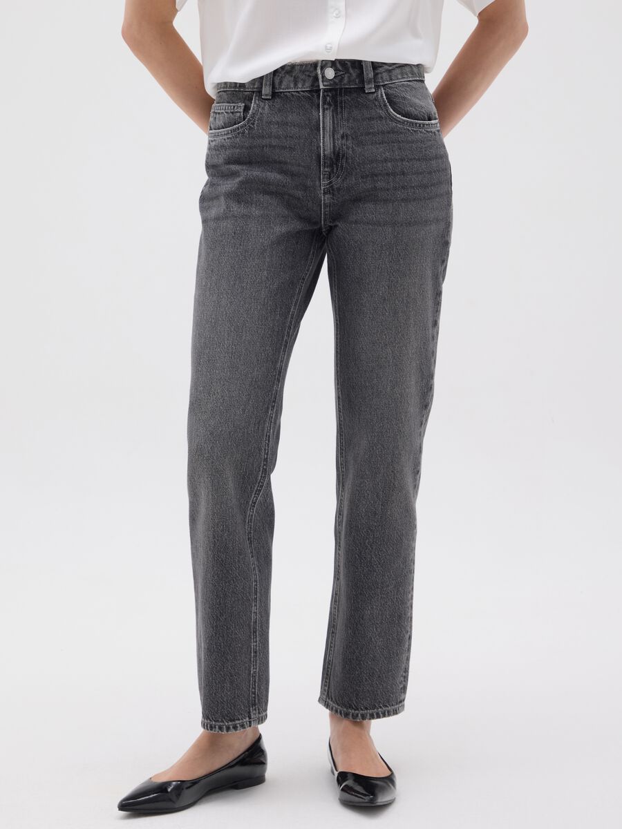 Jeans da donna in puro cotone grigi regular fit_1