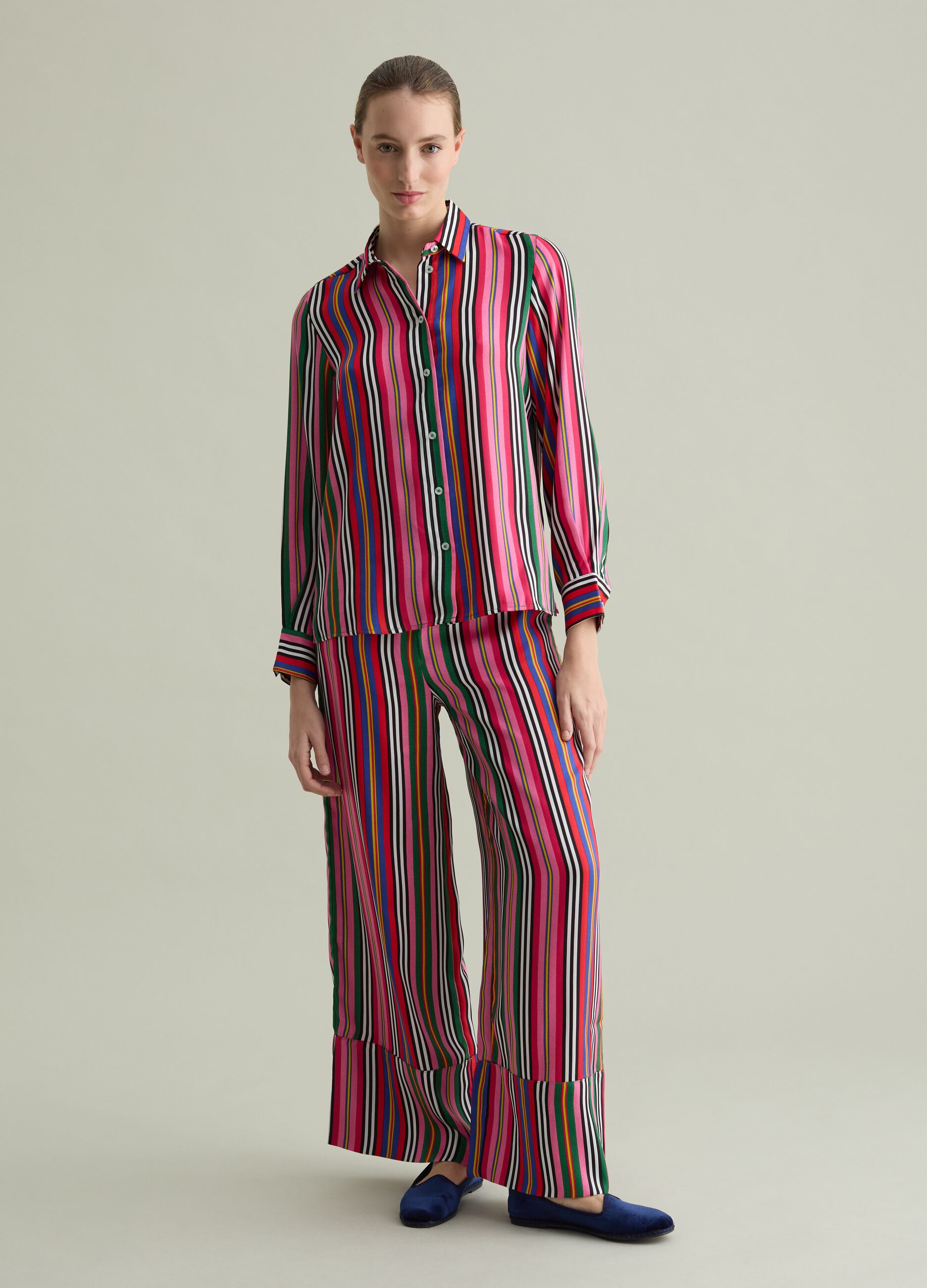 Camicia fluida a righe multicolor