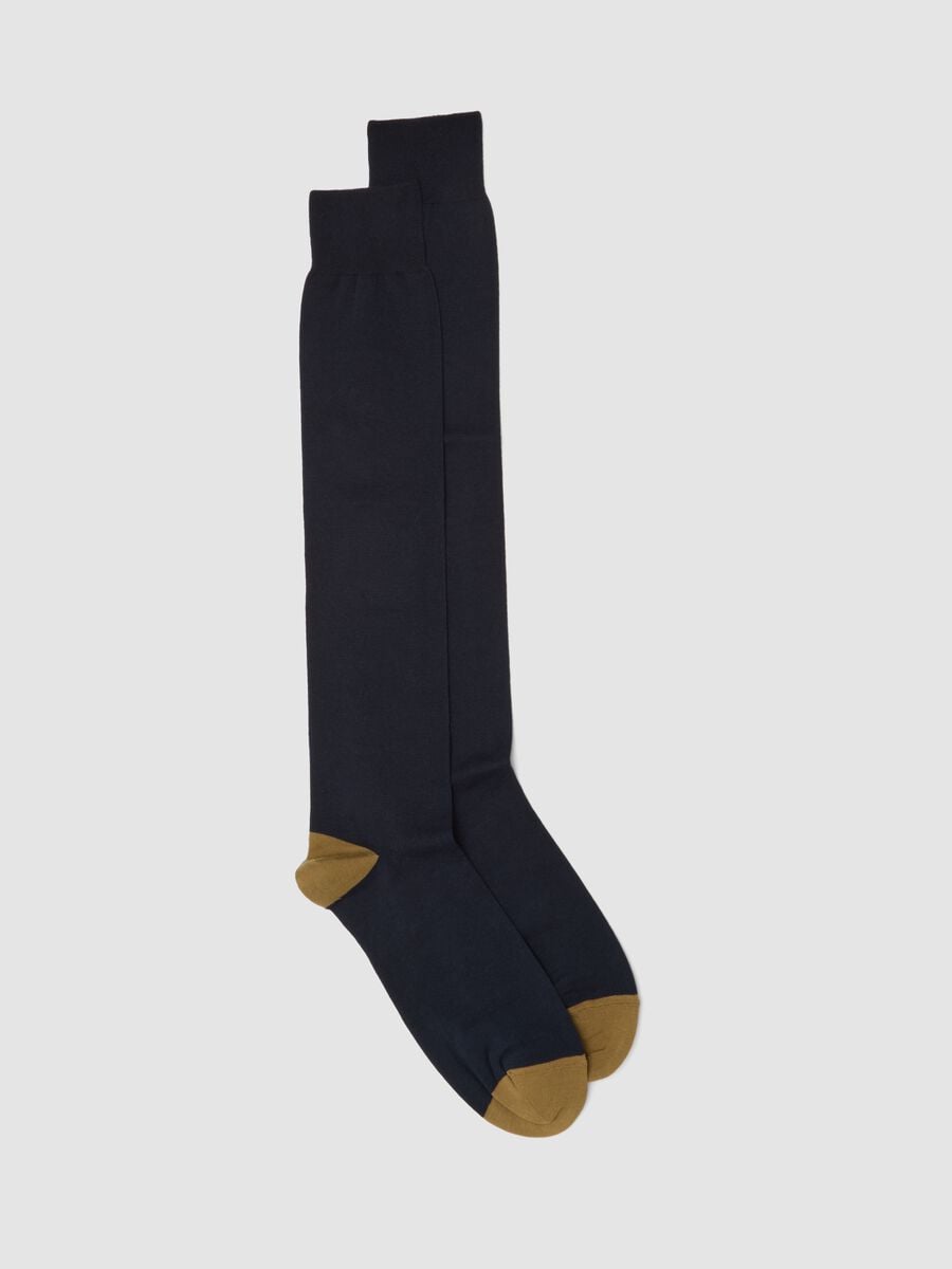 Blue long socks in stretch cotton_0