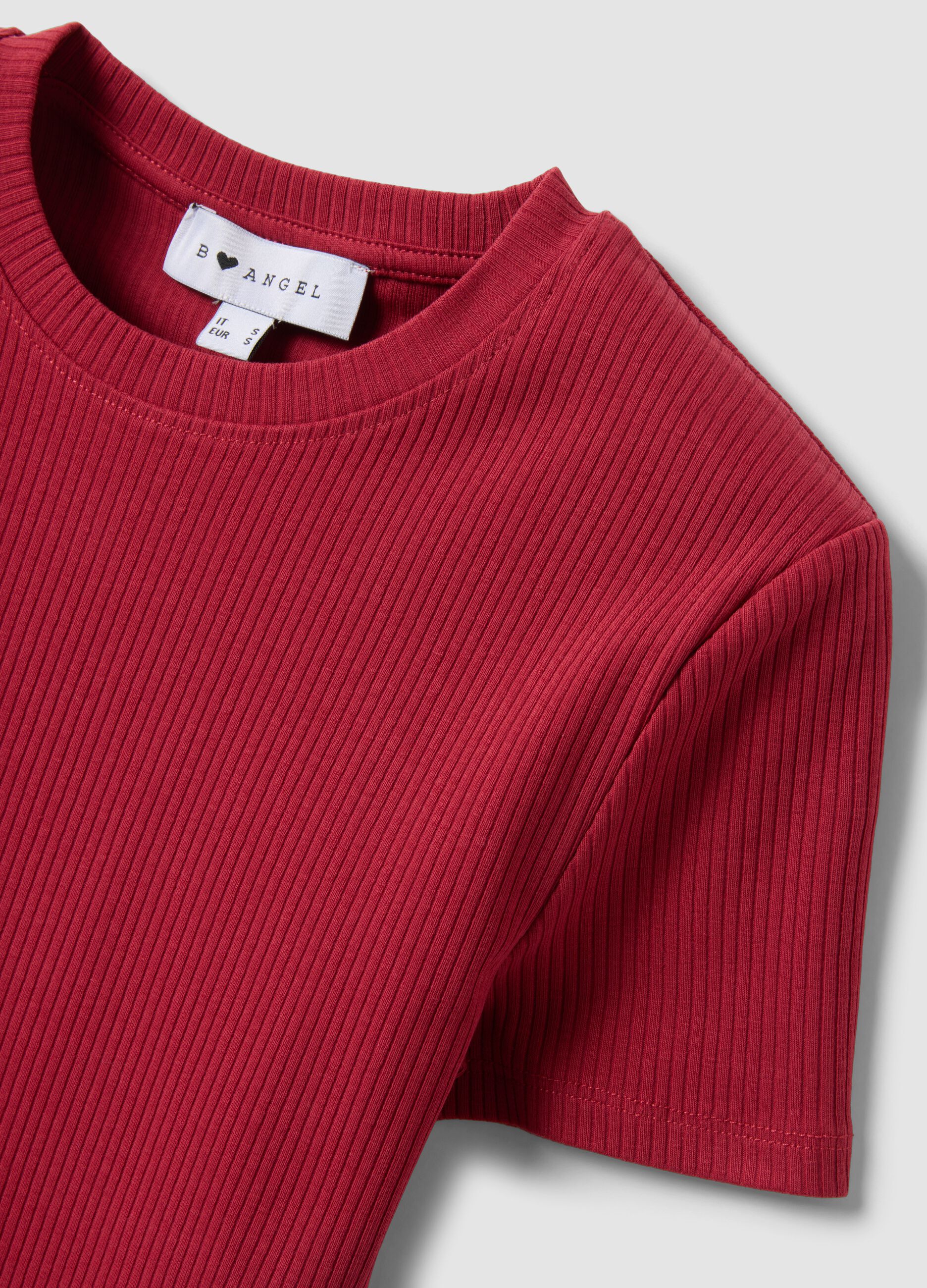 Red ribbed fitted stretch-cotton T-shirt