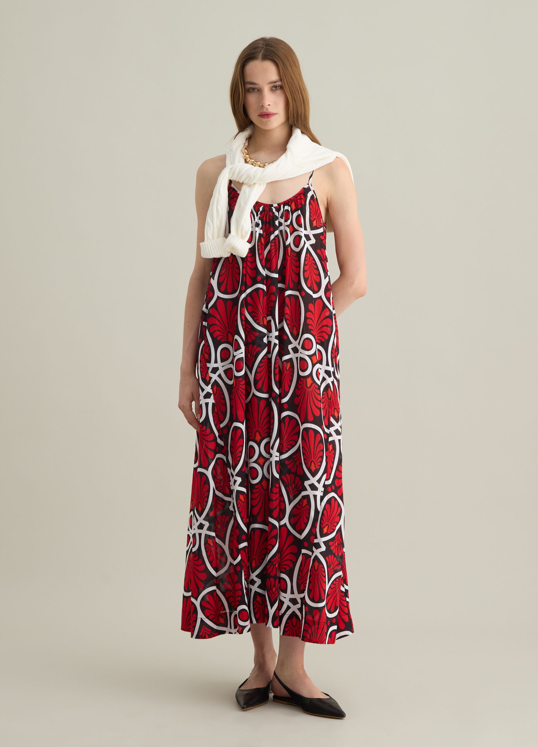 Women's long dress in pure multicolour cotton, regular fit