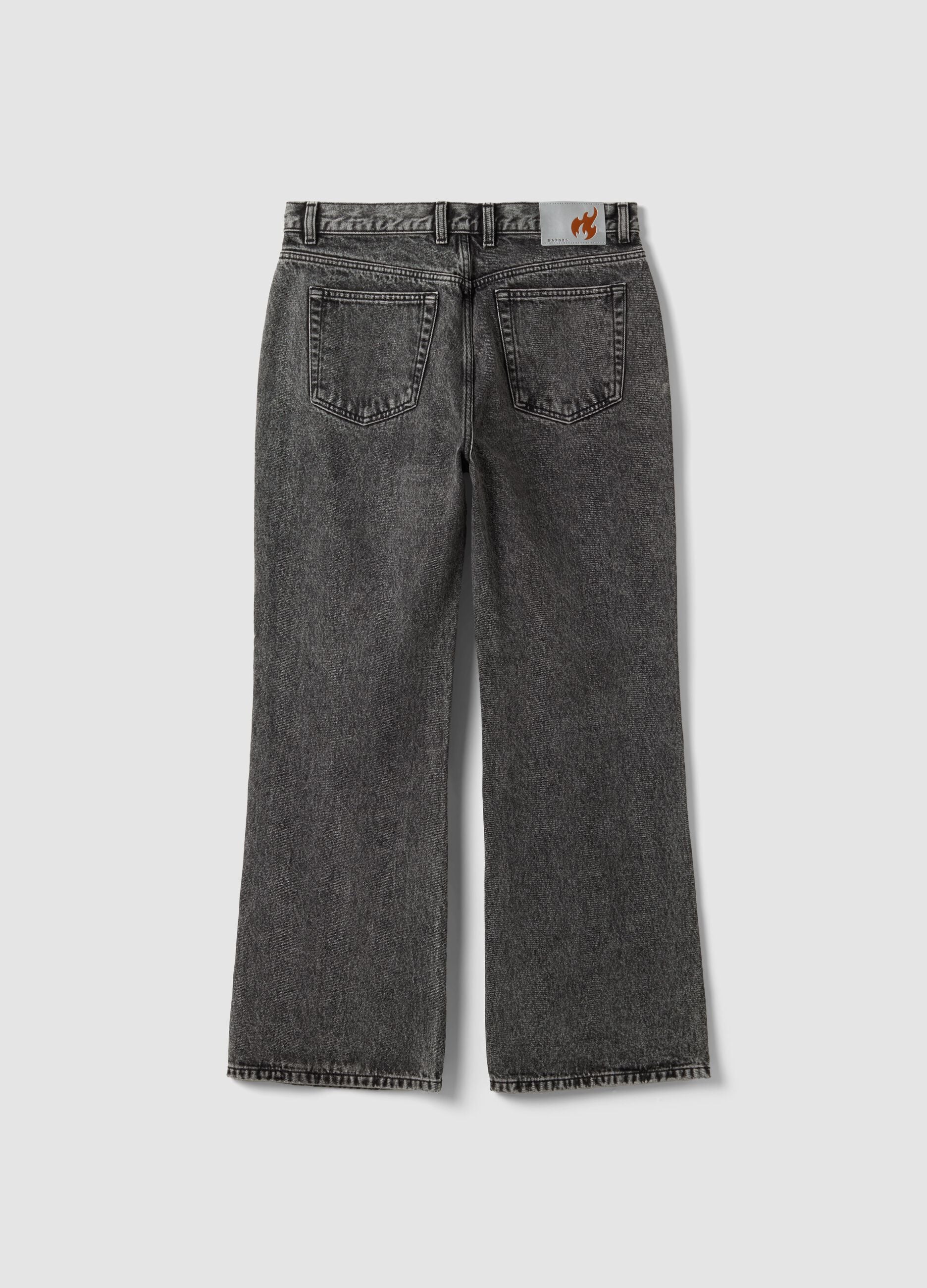 Grey denim jeans with flare fit in pure cotton