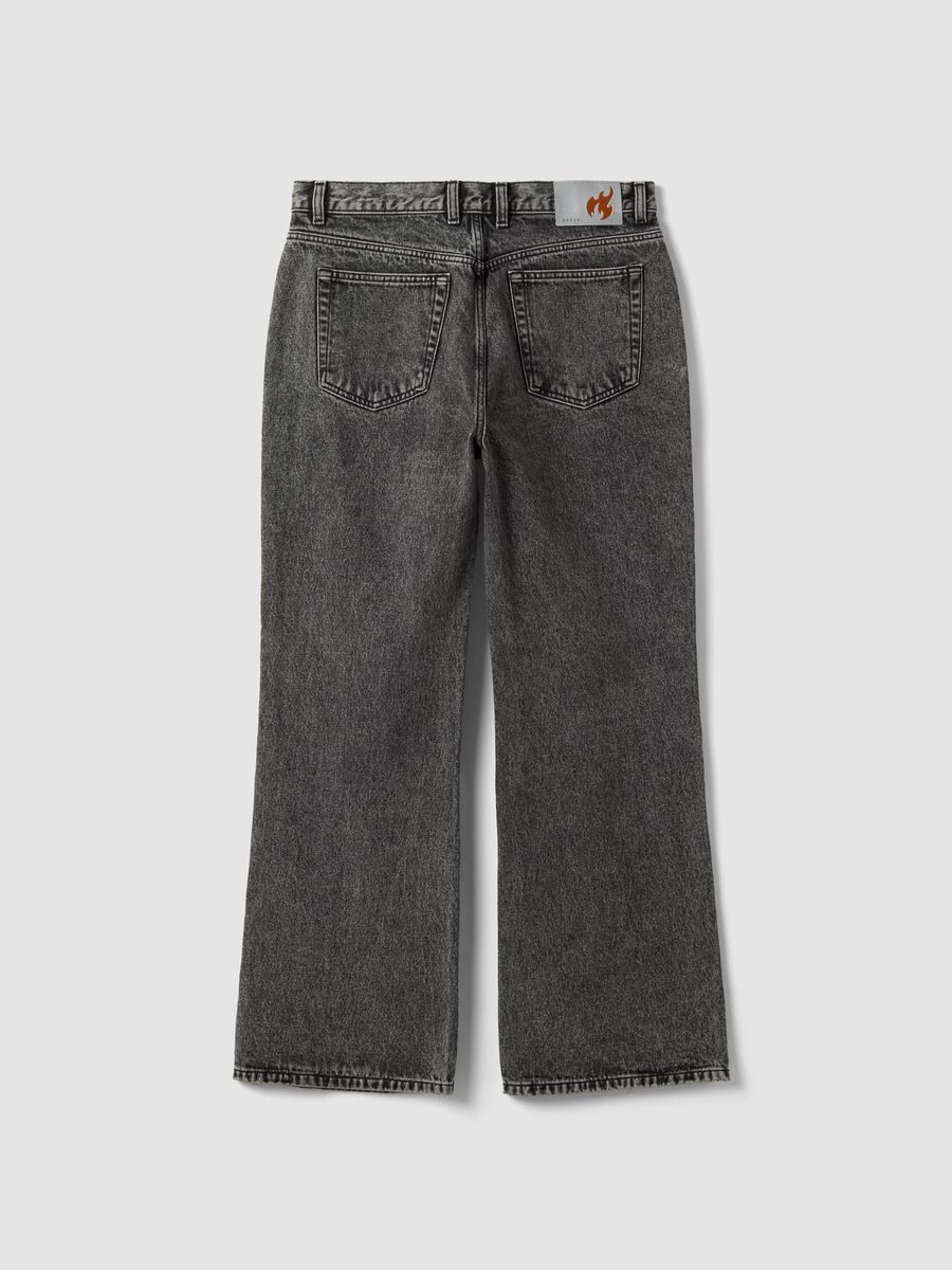 Grey denim jeans with flare fit in pure cotton_2