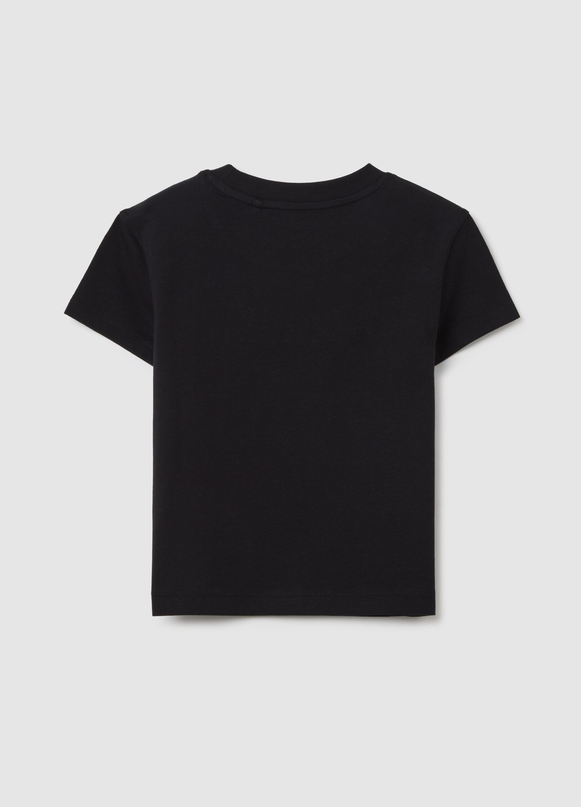 Girls' black pure cotton t-shirt, regular fit