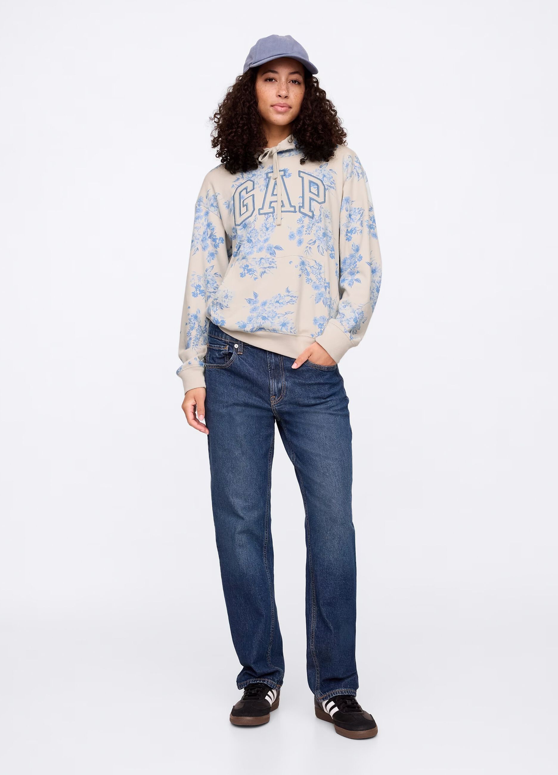 Beige floral sweatshirt with hood