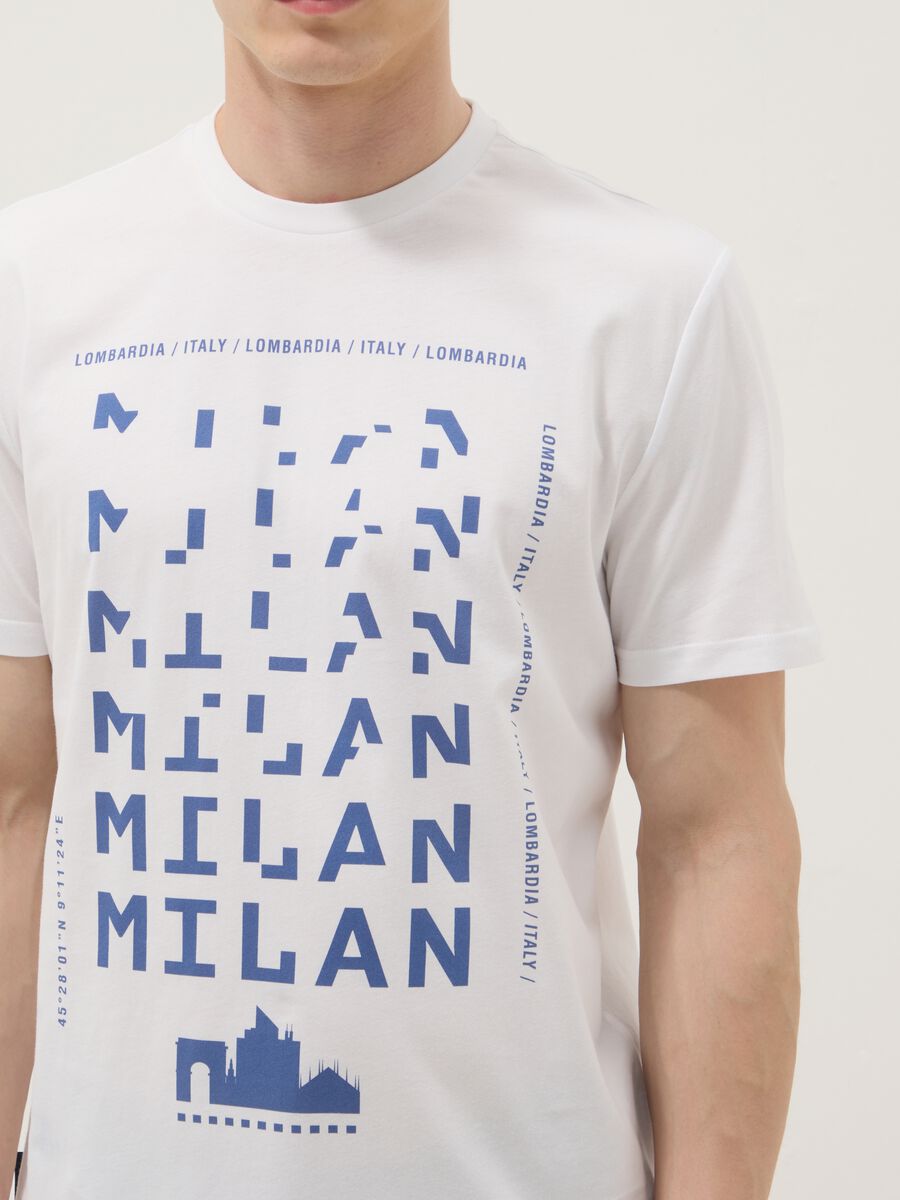 White pure cotton T-shirt with graphic print, regular fit_2
