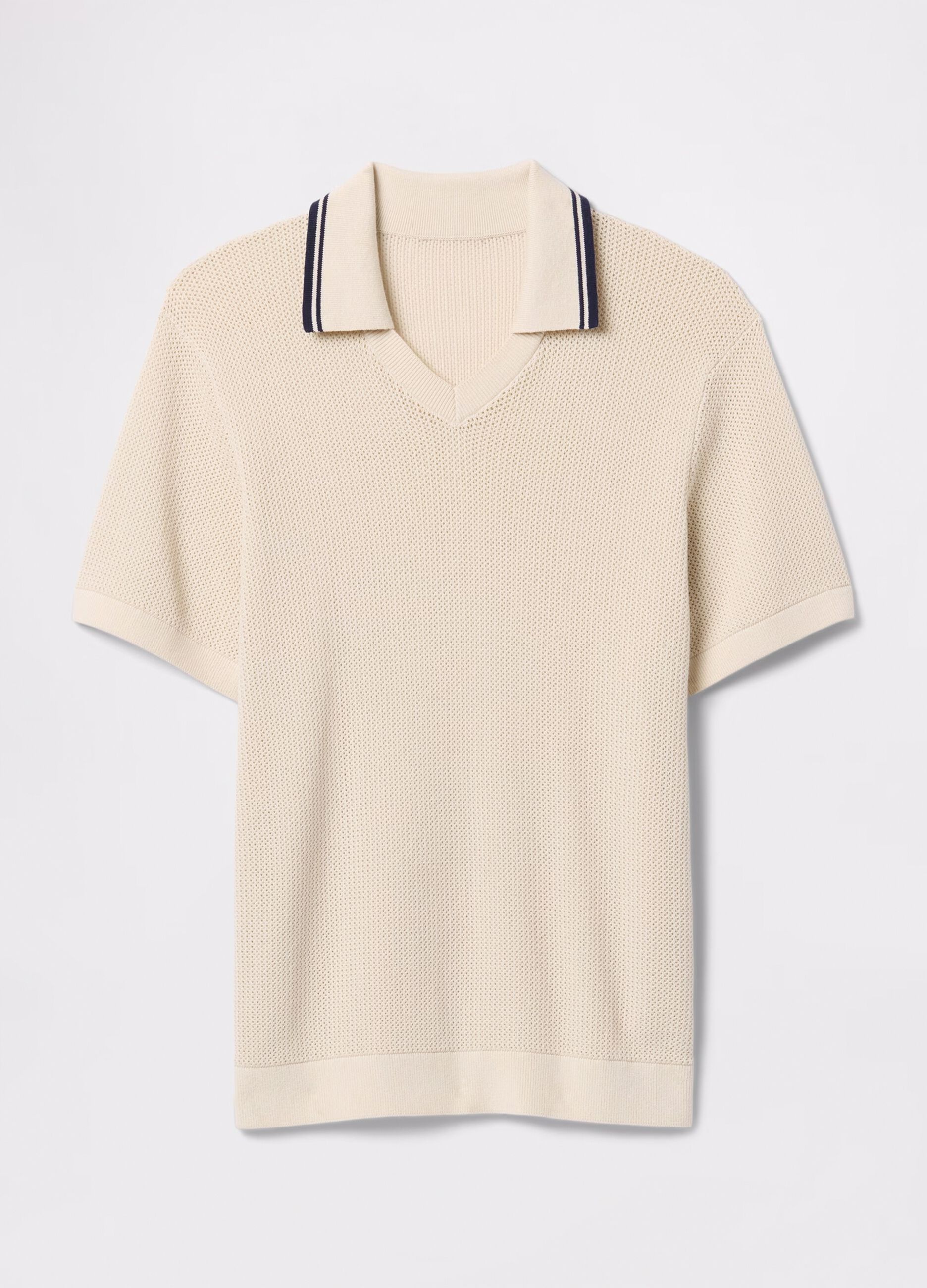Openwork polo shirt in beige cotton