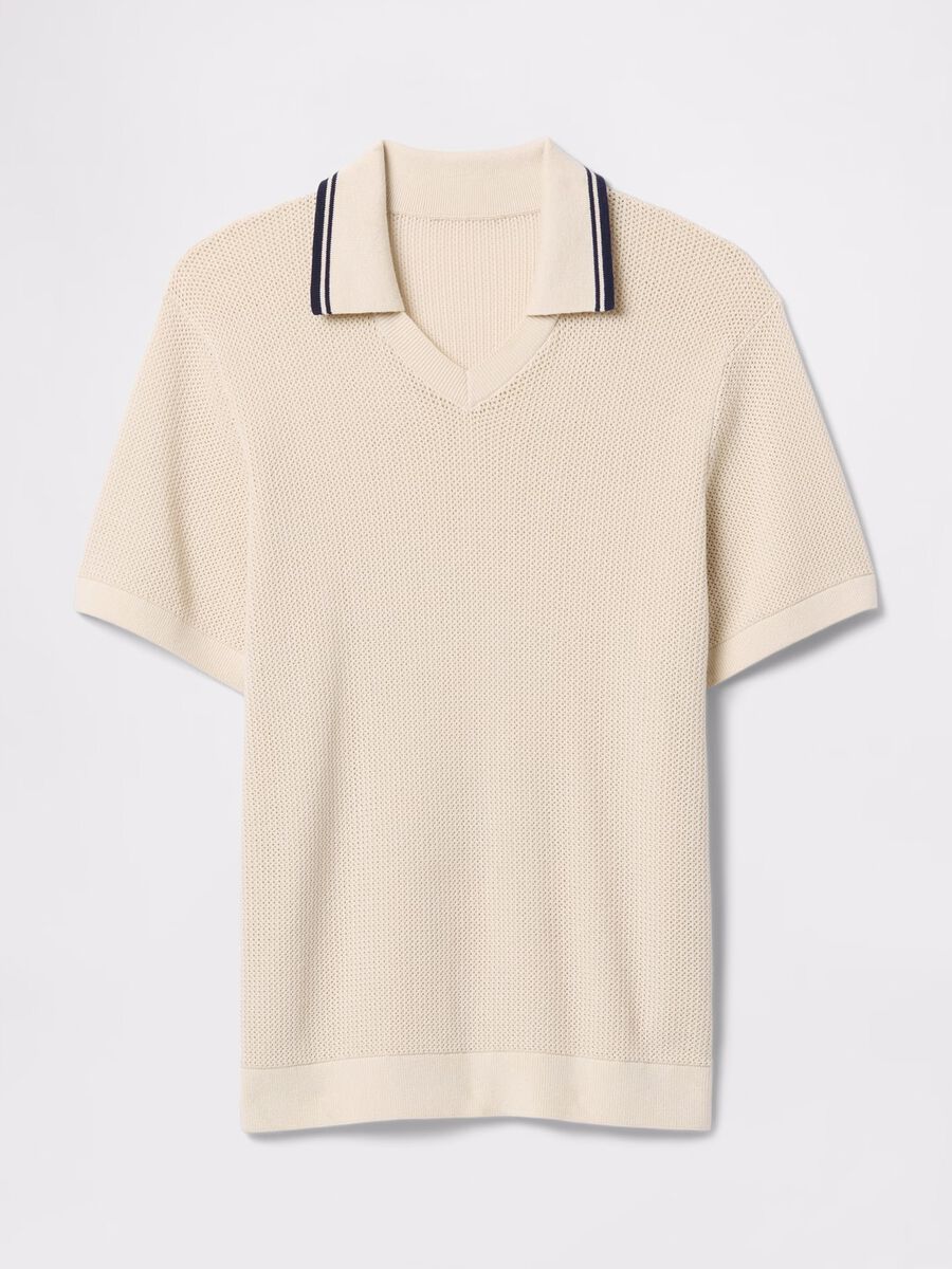 Openwork polo shirt in beige cotton_4