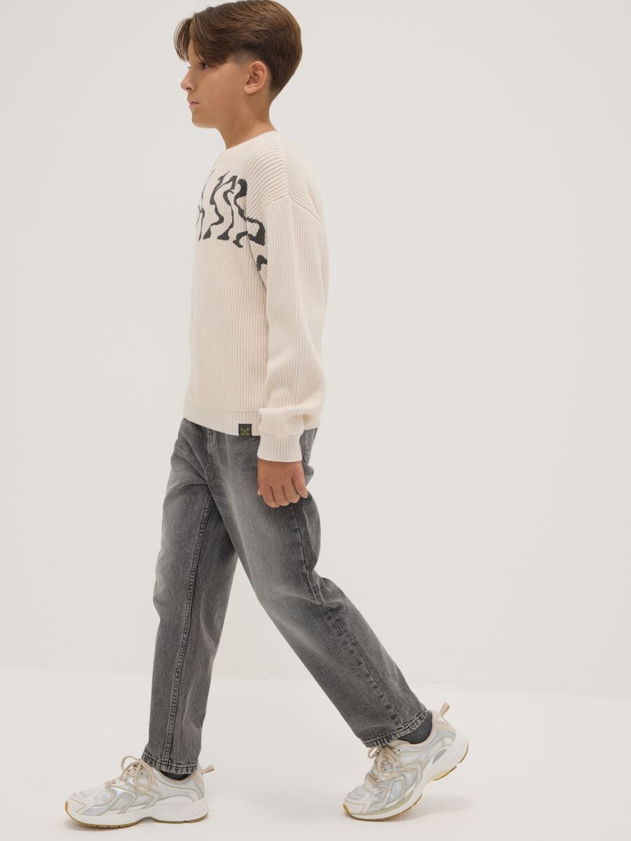 Grey pure-cotton baggy-fit jeans for boys_0
