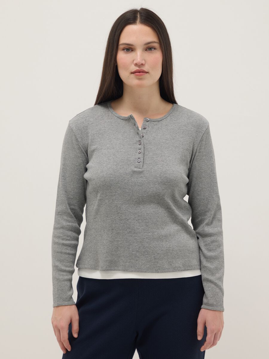 Multicolour pure cotton regular fit jumper with Henley collar_0