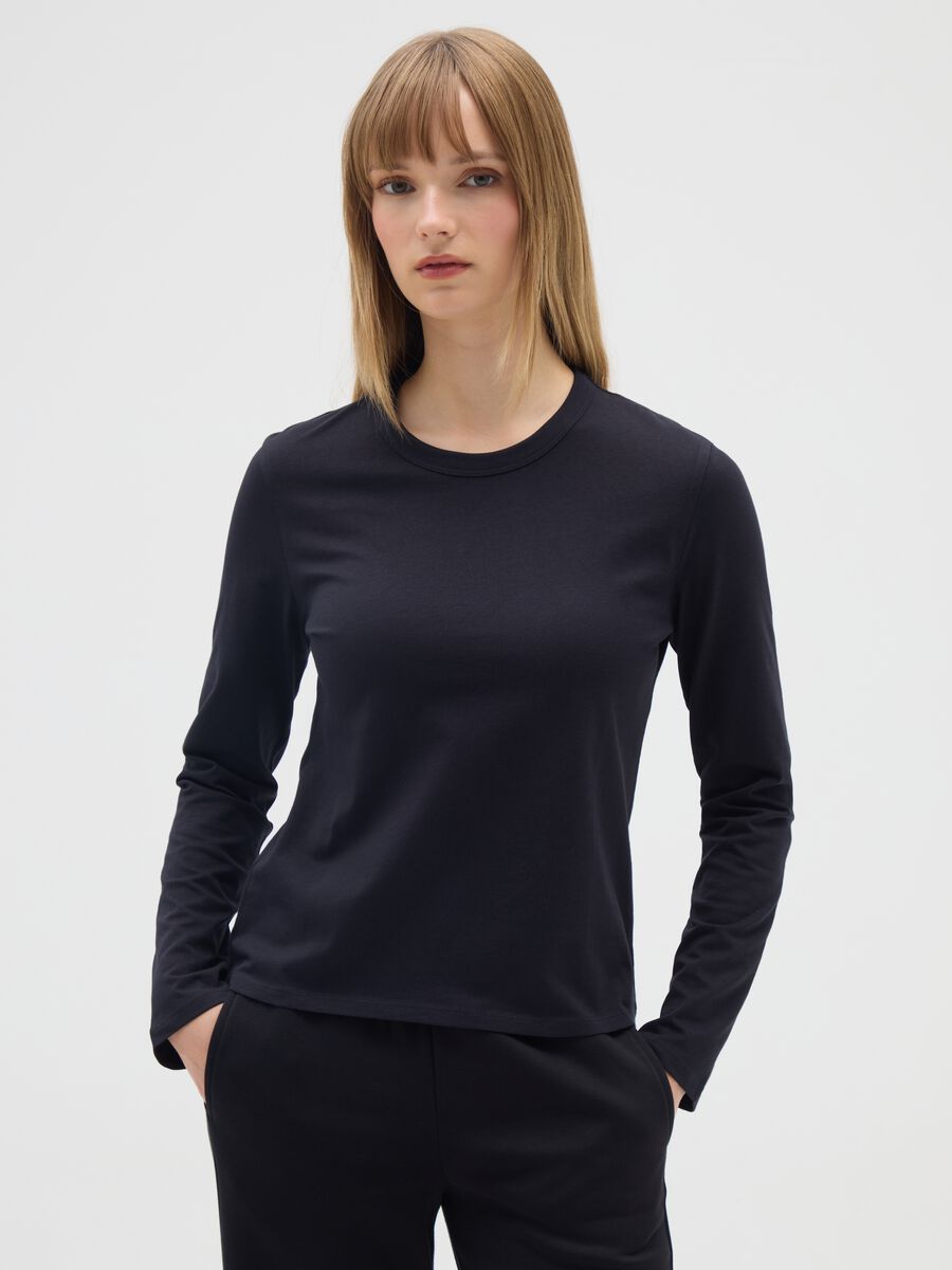Black pure cotton T-shirt regular fit_0
