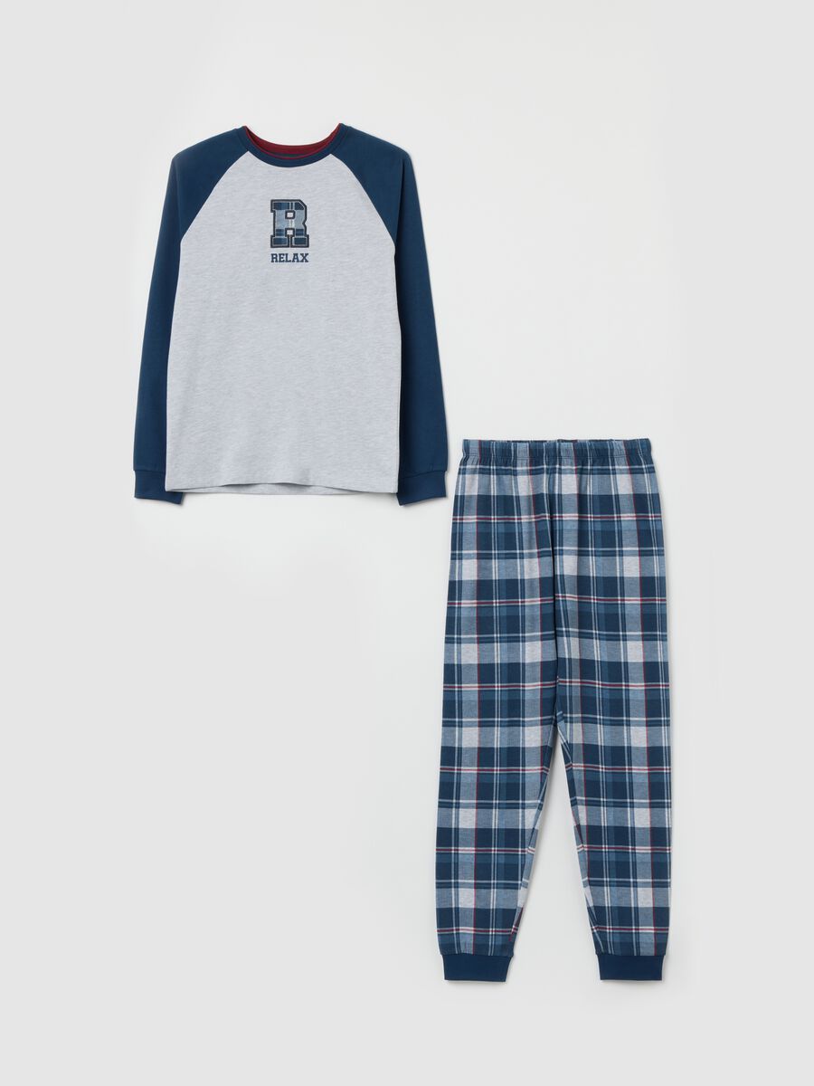 Pigiama da ragazzi in misto cotone grigio e blu regular fit_0