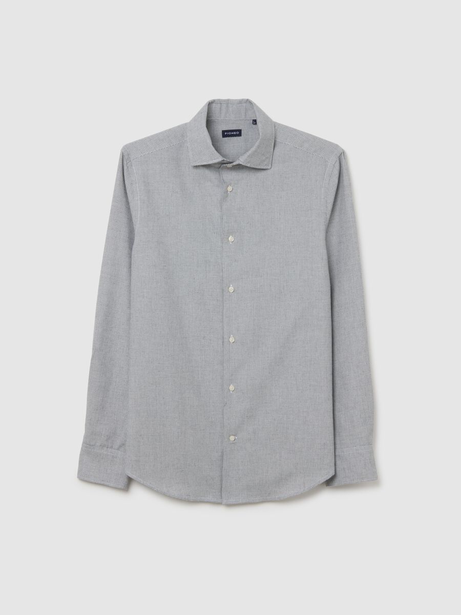 Grey checked cotton blend shirt in regular fit_4