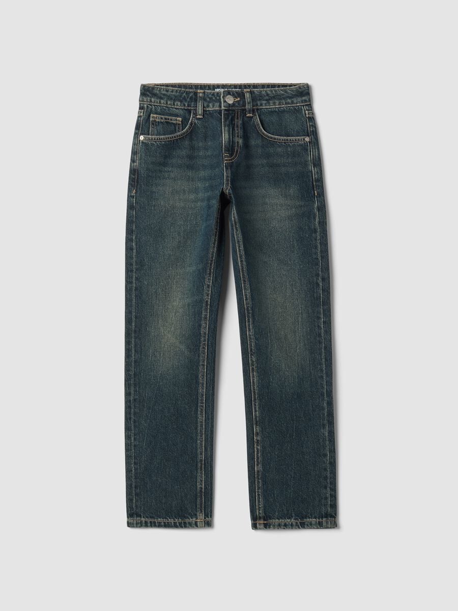 Dark blue straight-fit jeans in pure cotton_0
