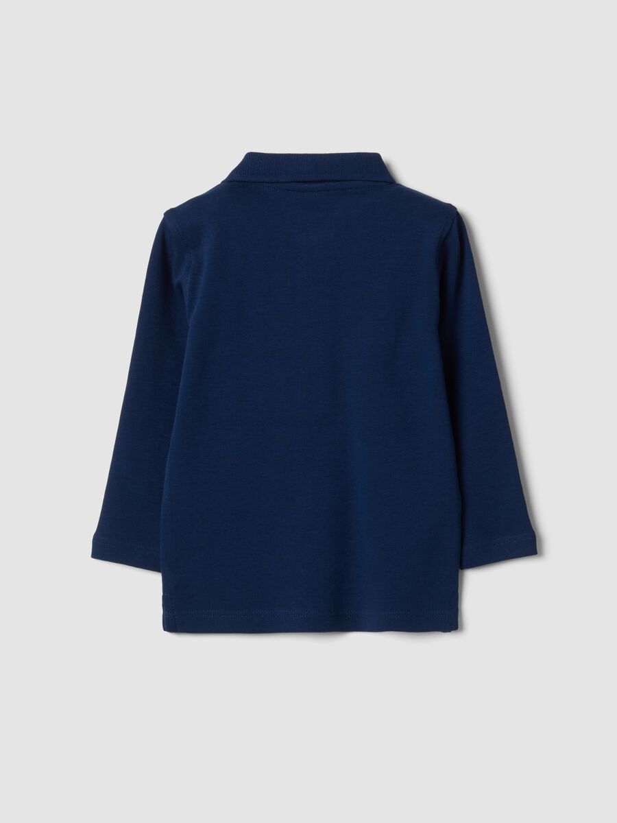 Polo blu in puro cotone organico a maniche lunghe per bimbo_1