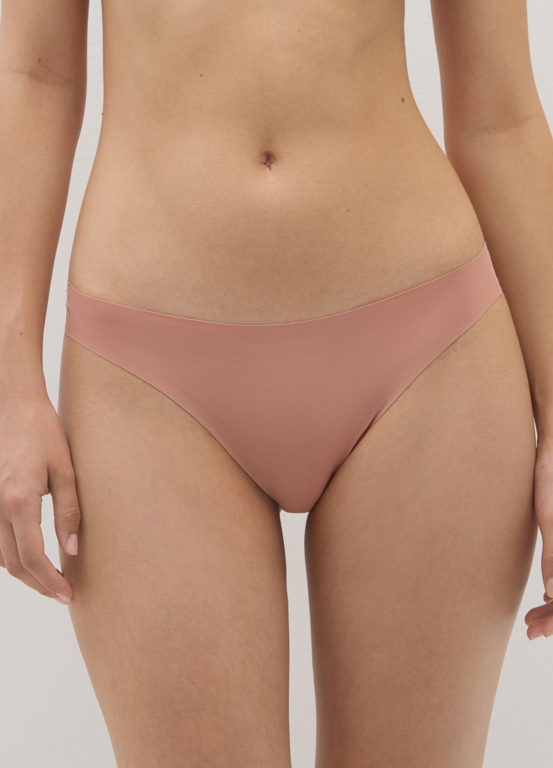Brown regular fit fabric thong