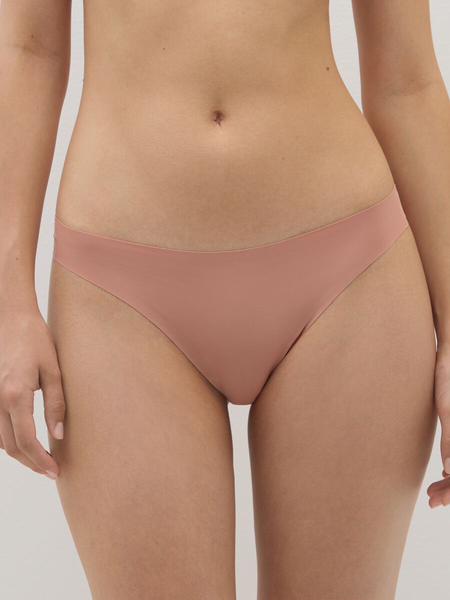 Brown regular fit fabric thong_1
