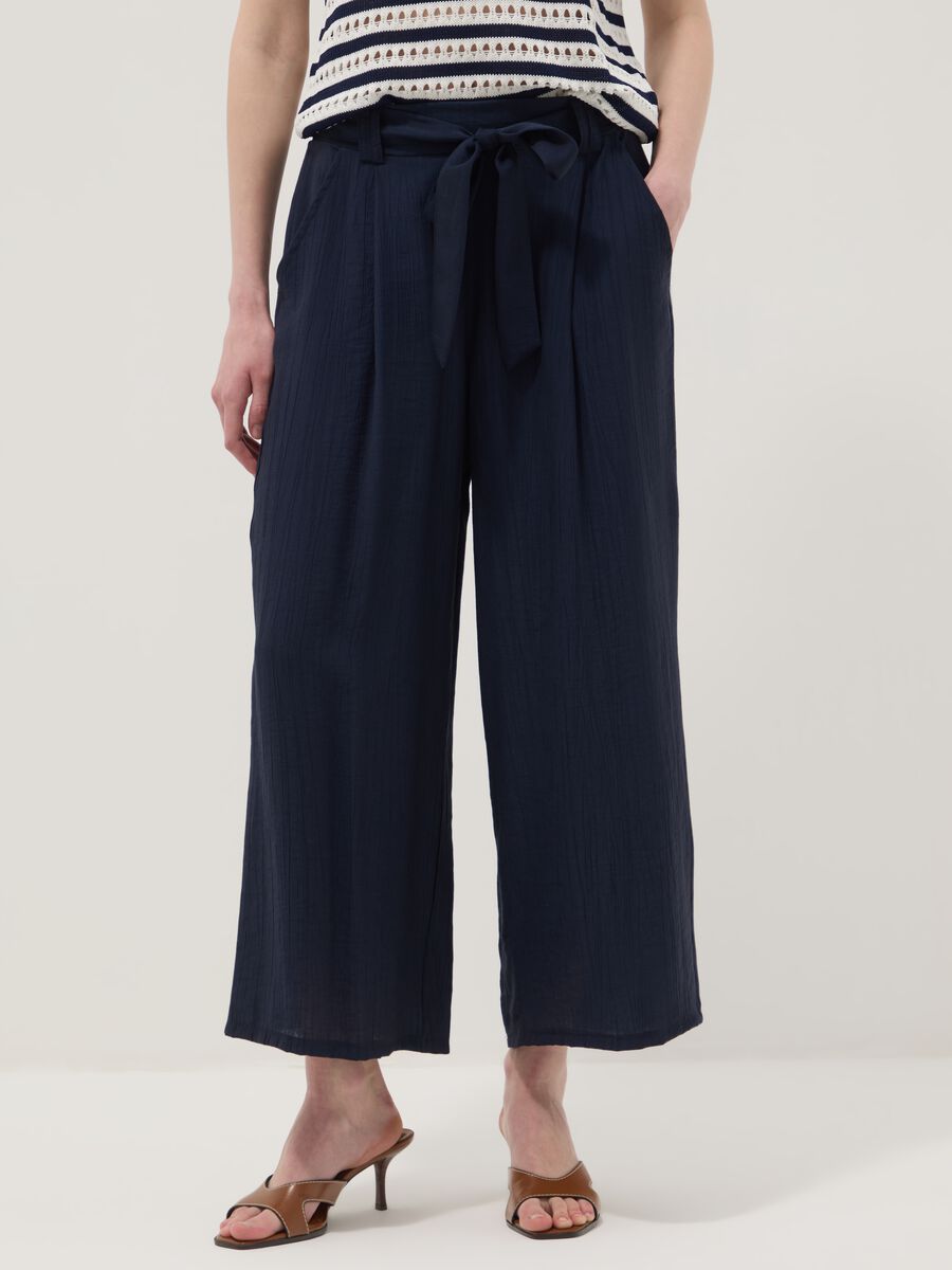 Pantaloni blu palazzo in misto viscosa regular fit_1