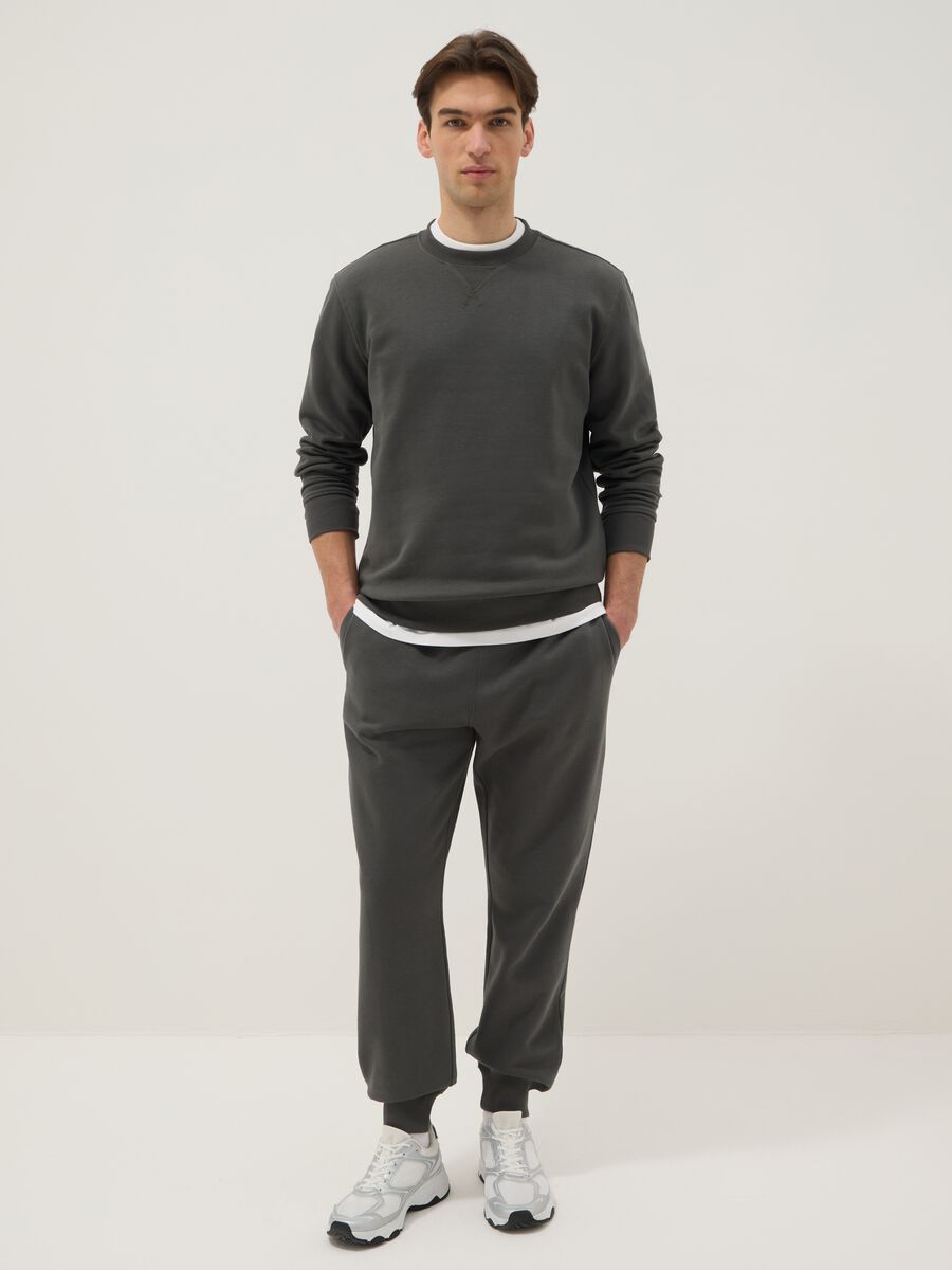 Grey Cotton Blend Crew Neck Sweatshirt Regular Fit_1
