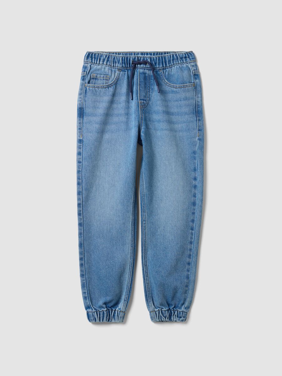 Jeans jogger denim blu in misto cotone e viscosa per ragazzo_3