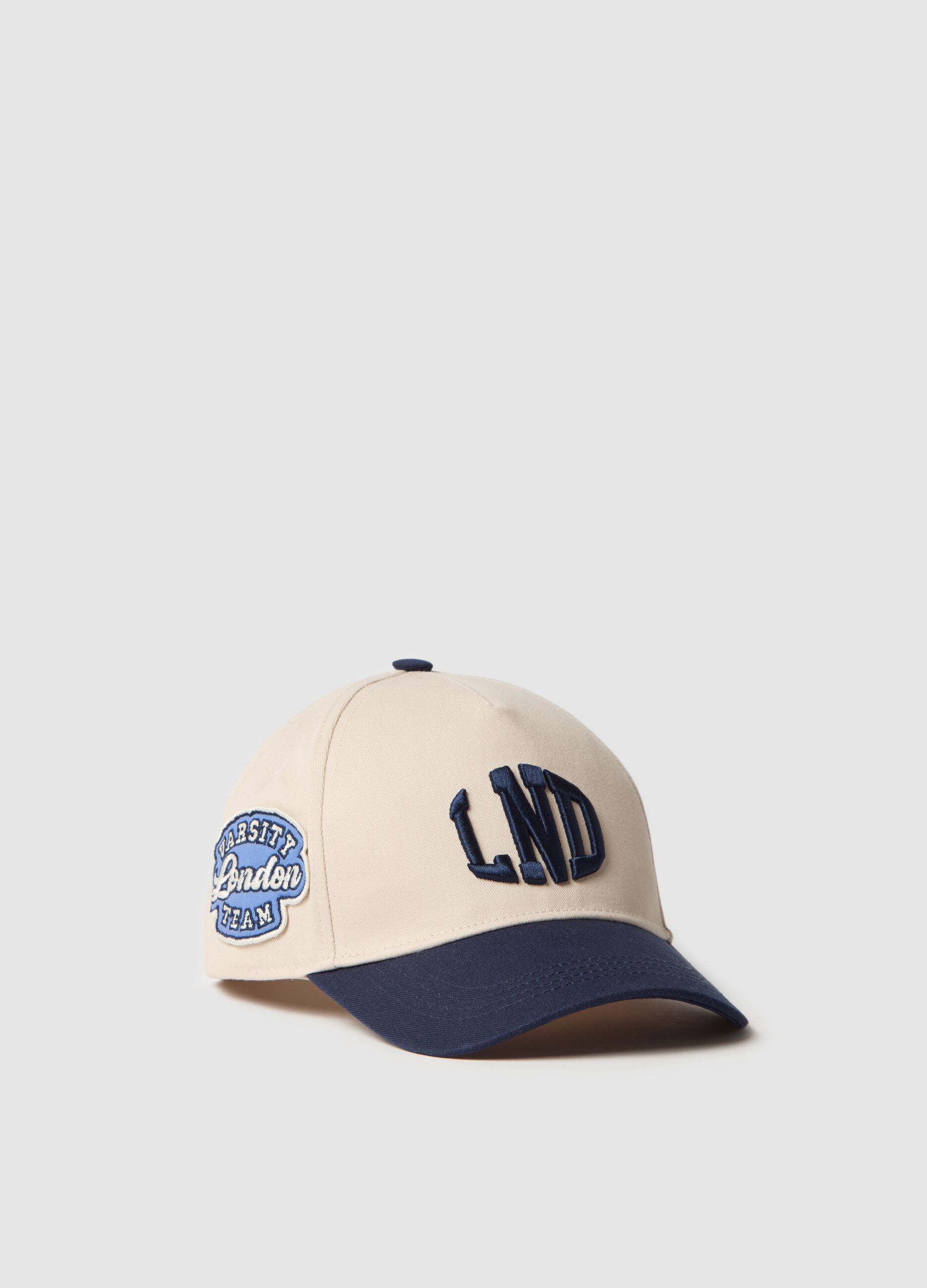 Baseball cap with "LND" embroidery and patch