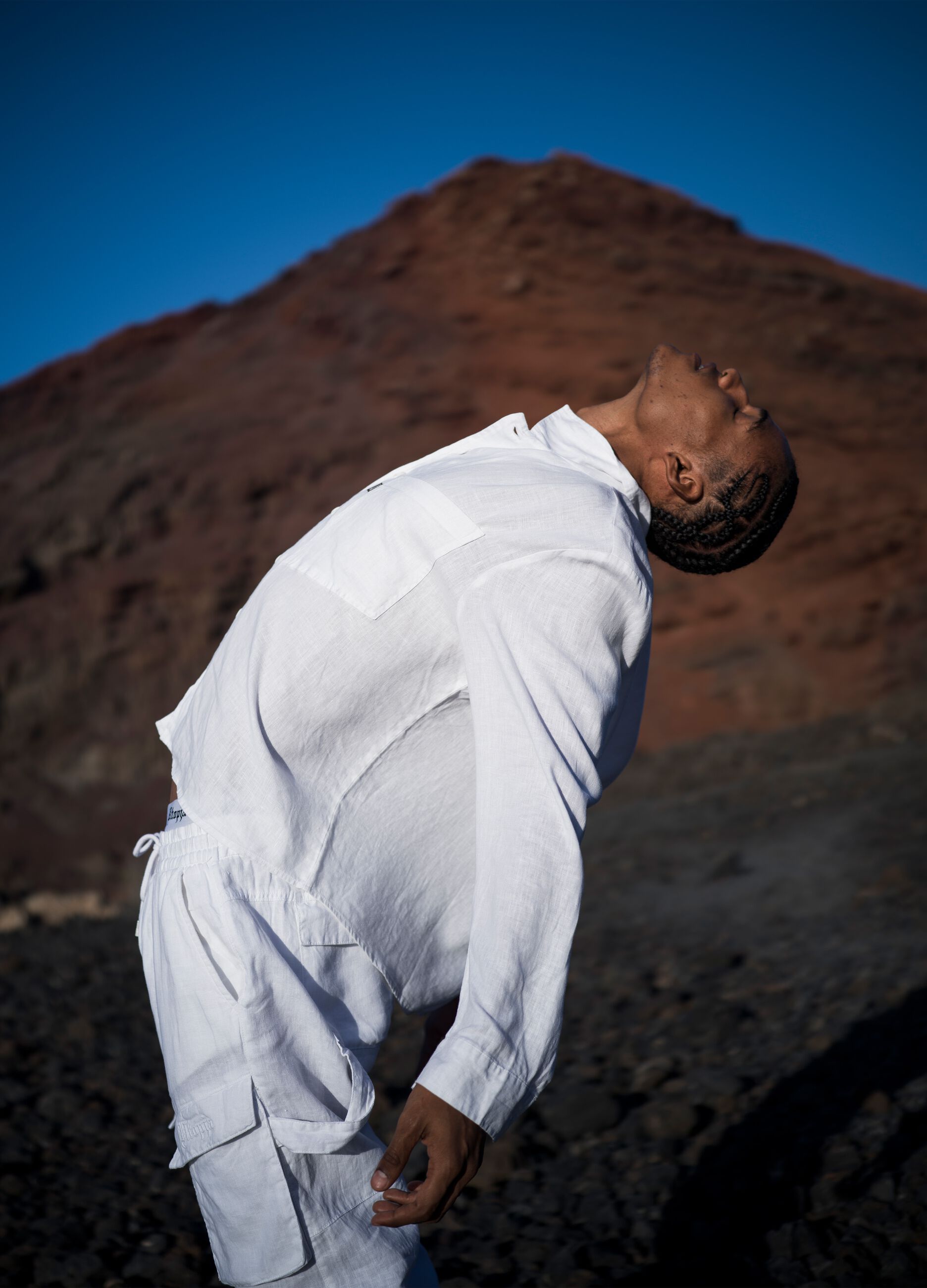 100% Linen Cargo Shirt White