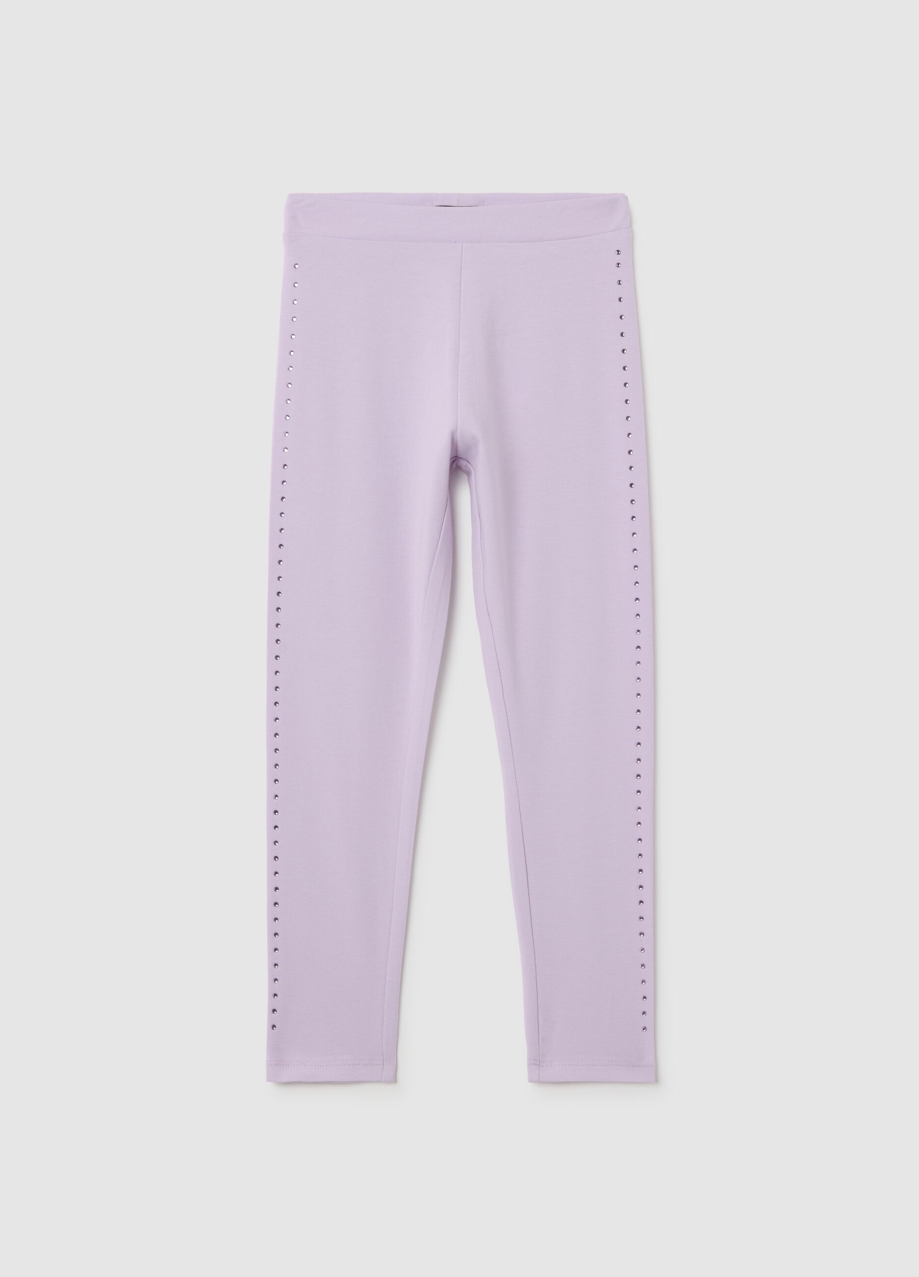Purple cotton girl's leggings with rhinestones