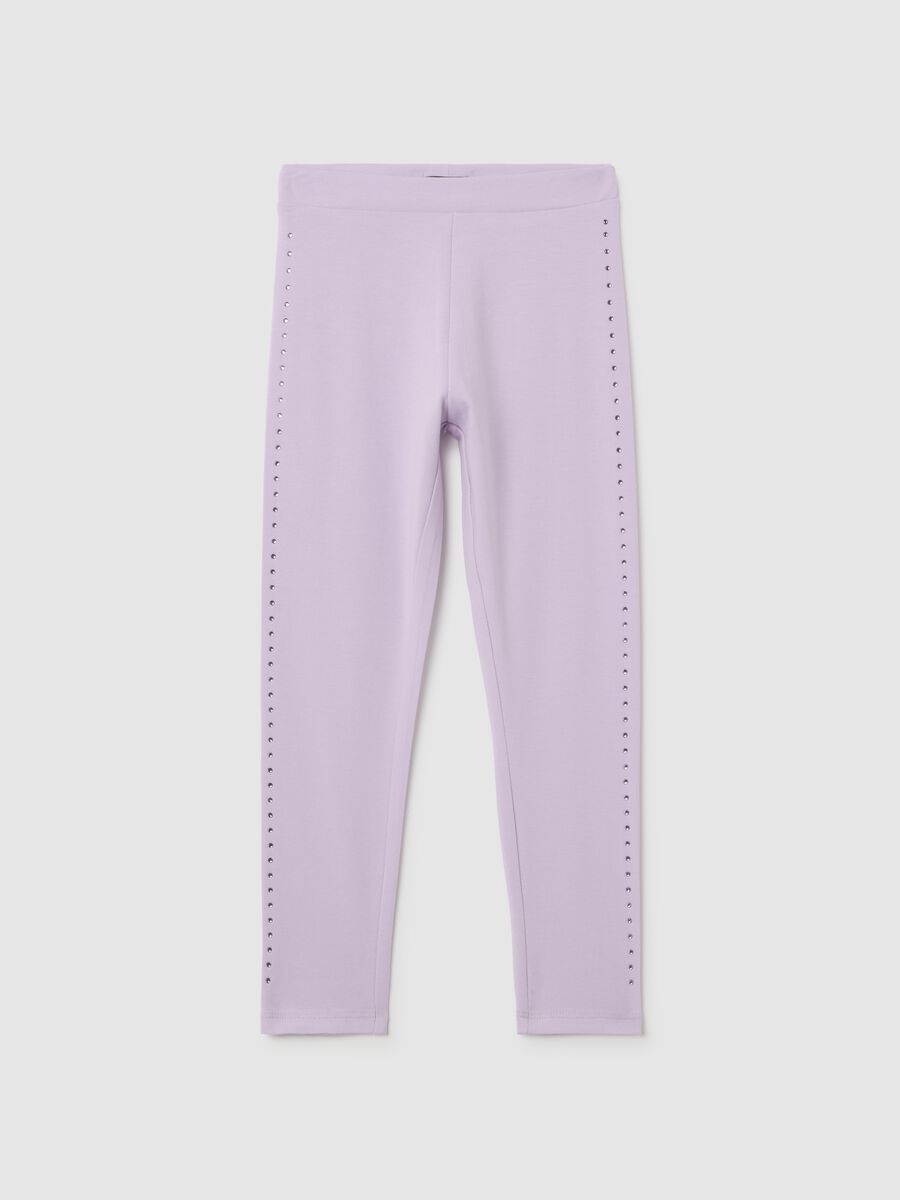 Purple cotton girl's leggings with rhinestones_0