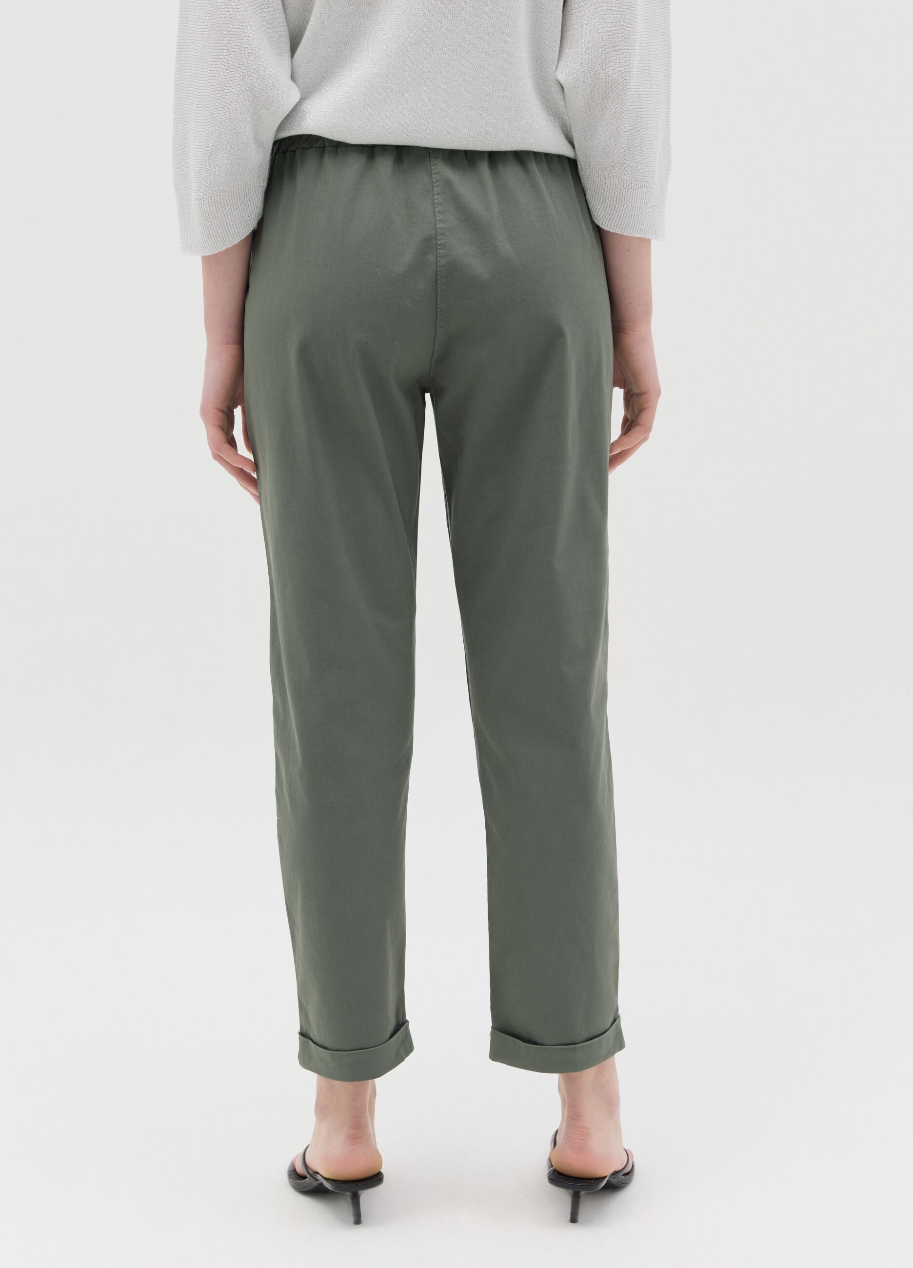 Green cropped trousers in stretch cotton