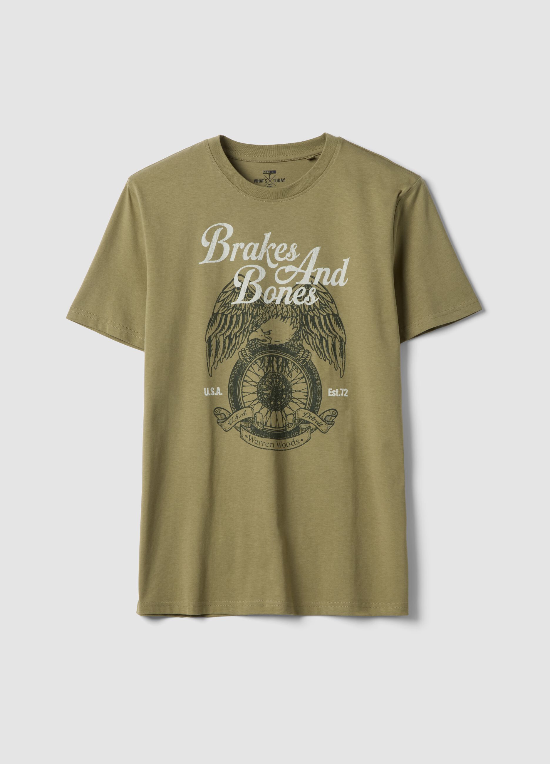 Green printed T-shirt in pure cotton, regular fit
