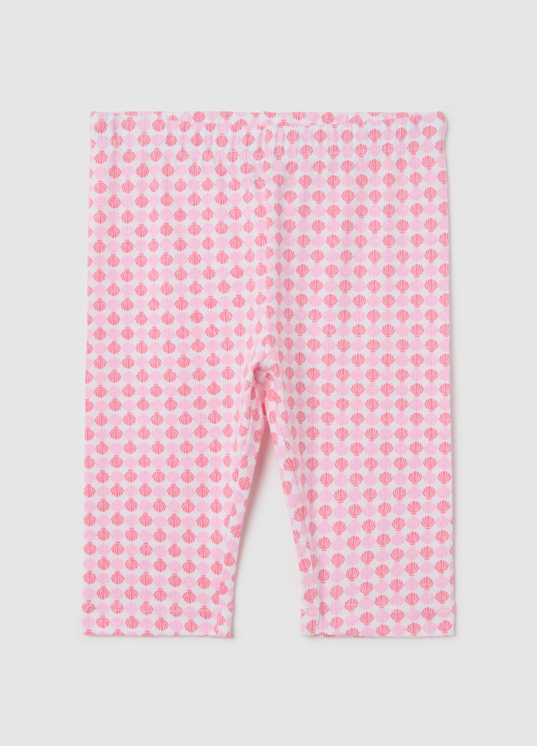 White and pink three-quarter stretch leggings with print